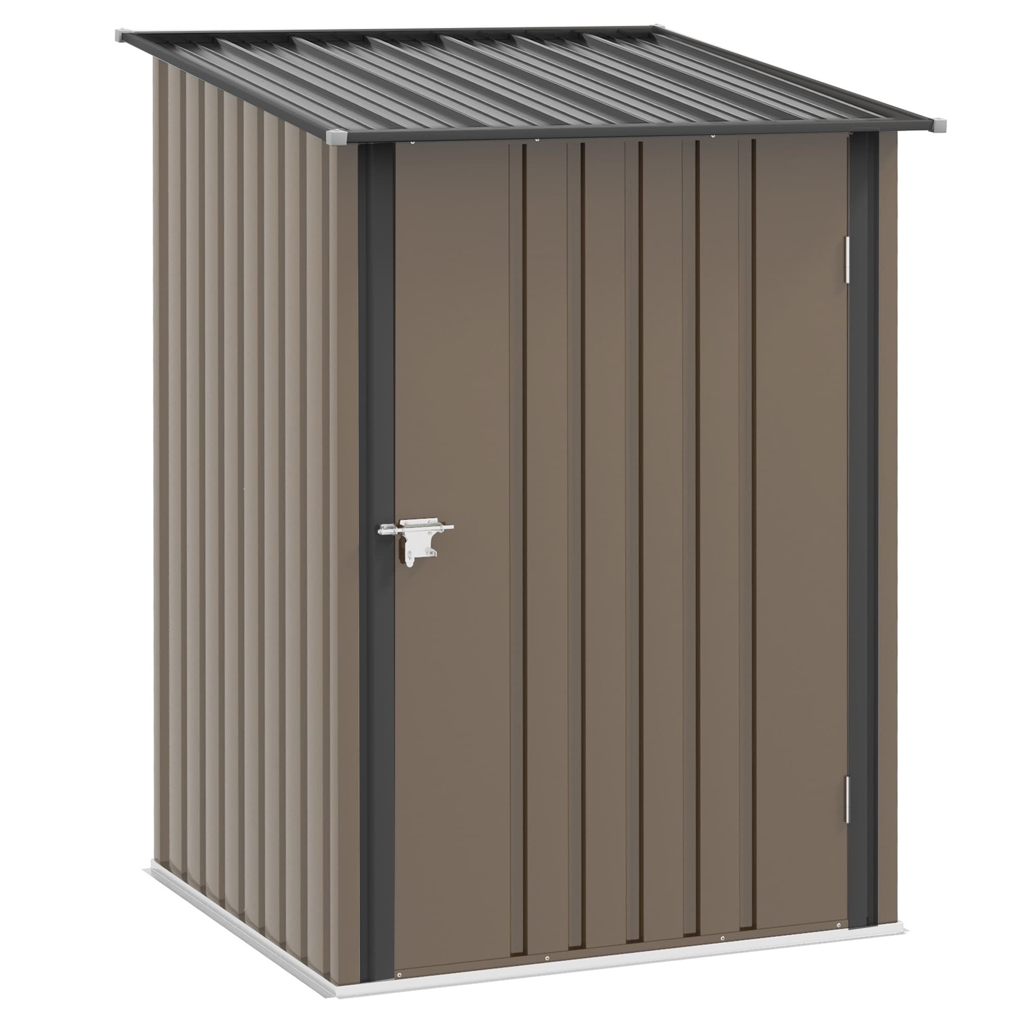 Outsunny Small Metal Garden Shed 3.3 x 3.4 Lean To Steel Garden Shed with Sloped Roofand Locking Door, Brown | Aosom UK
