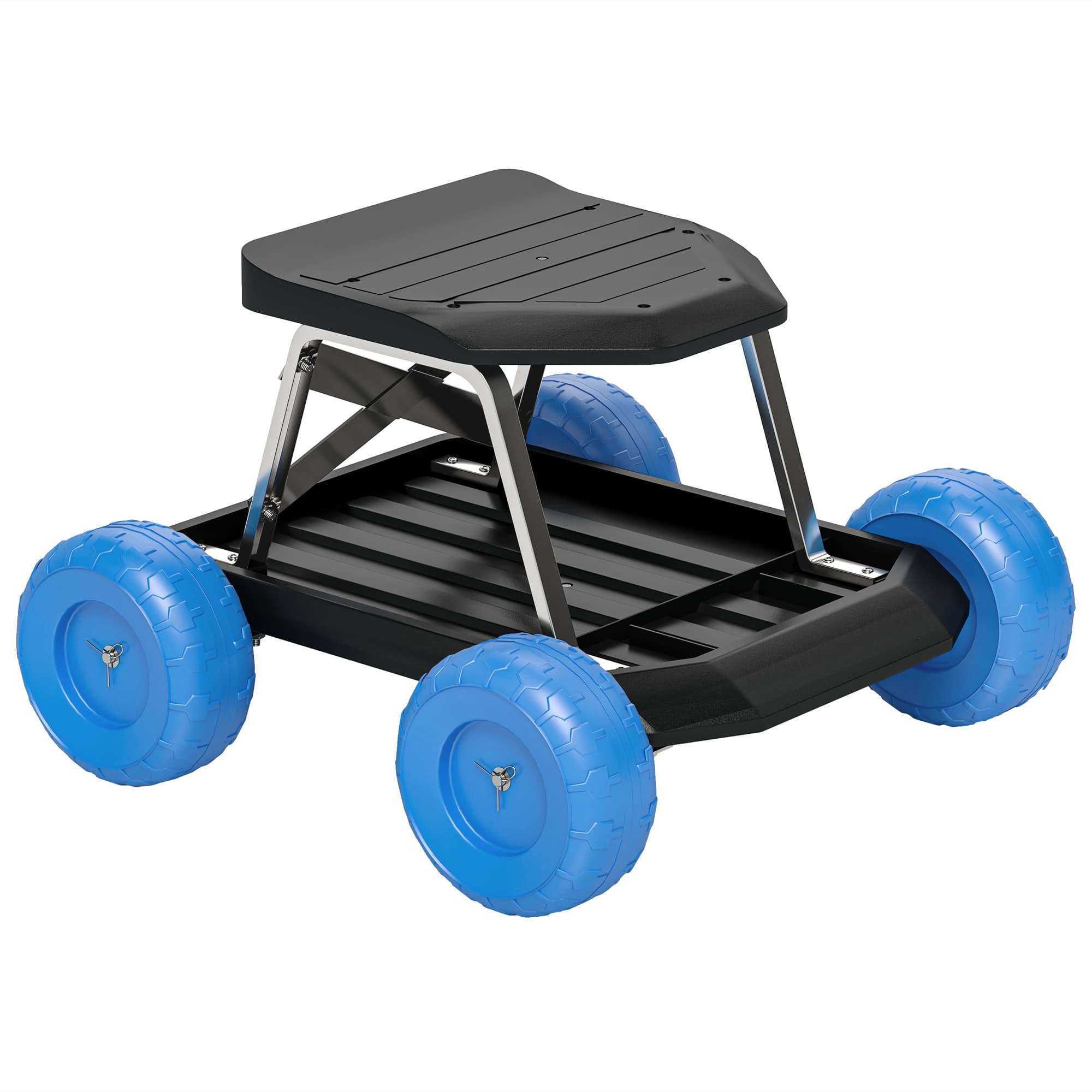 Outsunny Garden Cart with Wheels, Garden Stool Trolley with Tool Tray, Rolling Garden Seat for Weeding, Planting, Blue