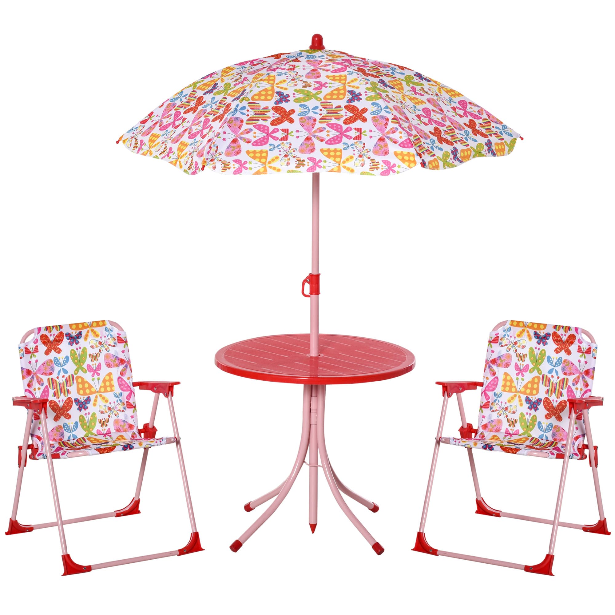 Outsunny Kids Folding Picnic Table and Chairs Set Color Stripes Outdoor w/ Parasol | Aosom UK