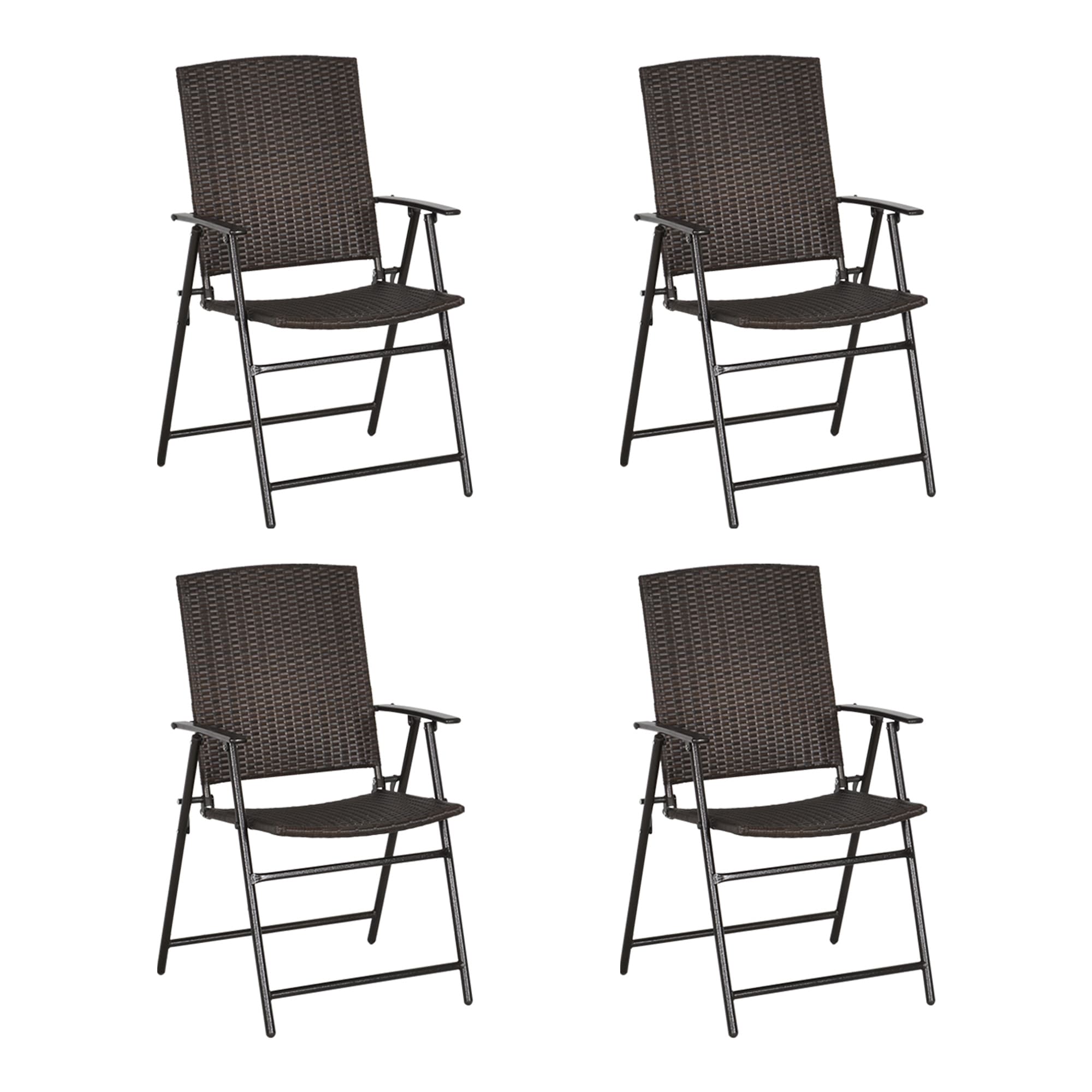 Outsunny 4pcs Rattan Chair Garden Furniture Wicker Foldable Chair Steel Frame for Poolside Garden
