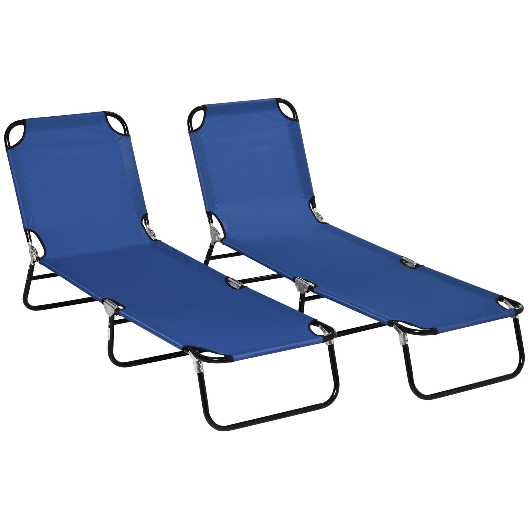 Outsunny Folding Sun Loungers Set of 2, Outdoor Day Bed with Reclining Back, Steel Recliner Garden Chairs with Breathable Mesh for Beach, Patio, Black