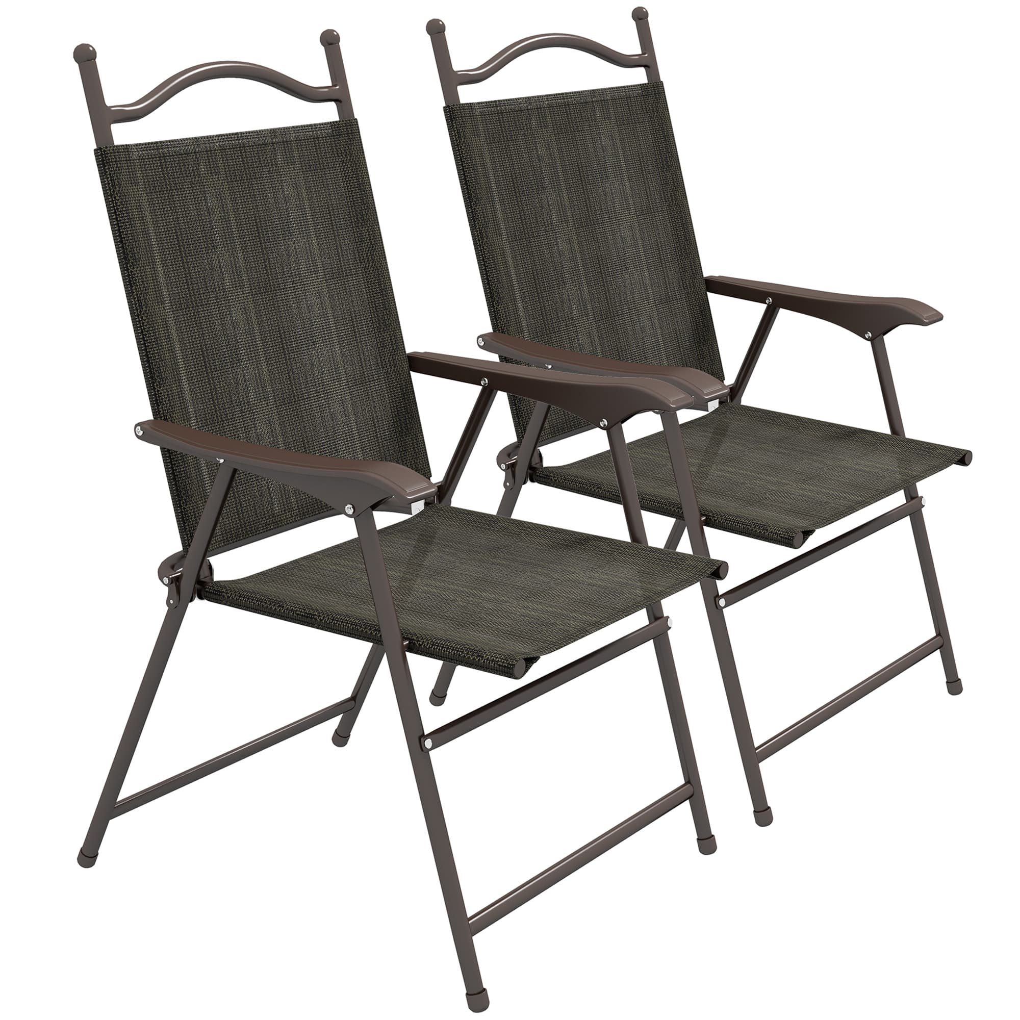 Outsunny Folding Chairs Set: Armrest, Mesh Fabric Seat for Patio, Camping & Sports, Dark Brown | Aosom UK