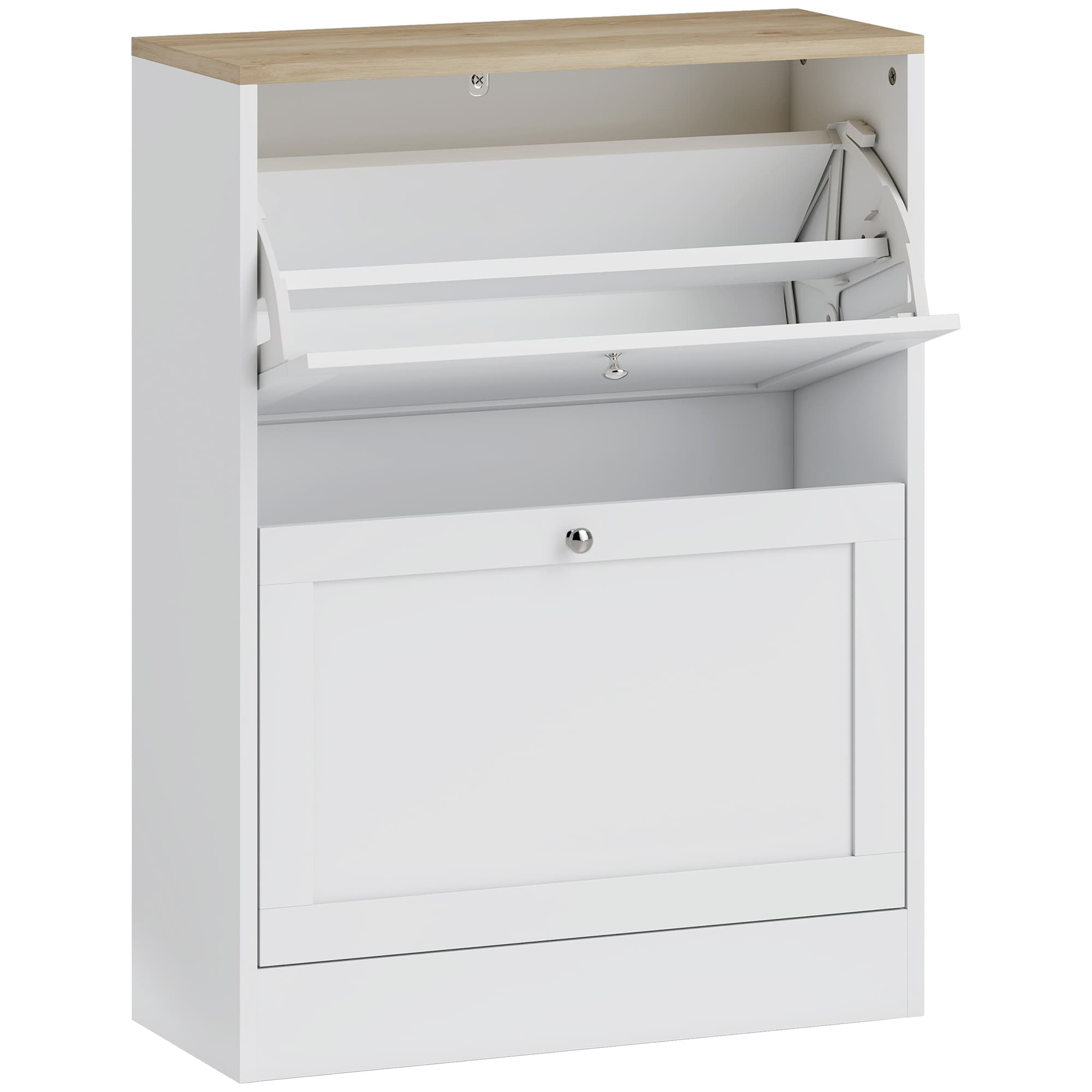 HOMCOM Narrow Shoe Cabinet with 2 Flip Drawers and Adjustable Shelves - White