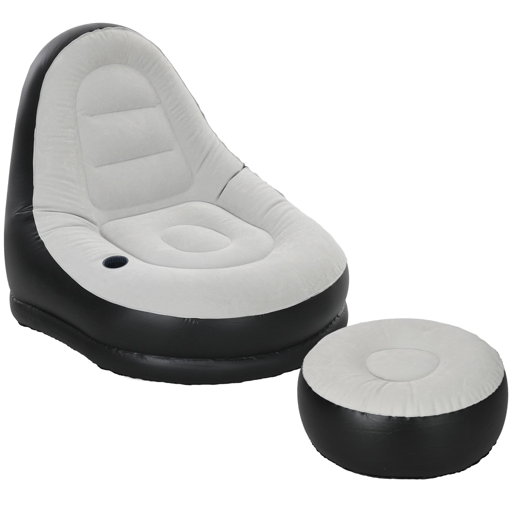 Outsunny Inflatable Lounge Chair and Ottoman Set with Cup Holder, Ideal for Gaming, Reading, Grey | Aosom UK