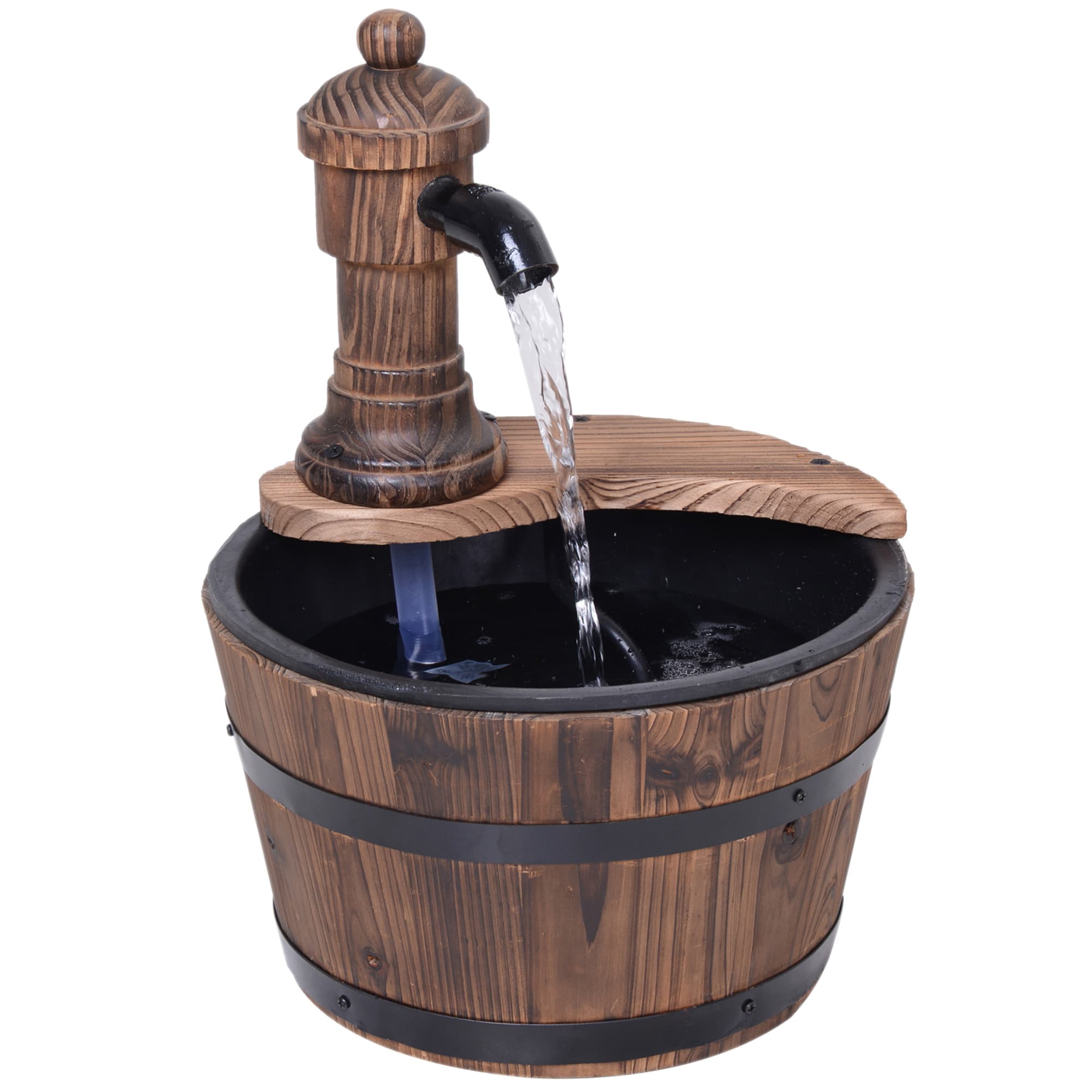 Outsunny Fir Wood Garden Water Features W/ Flower Planter, Φ27x37H cm | Aosom UK