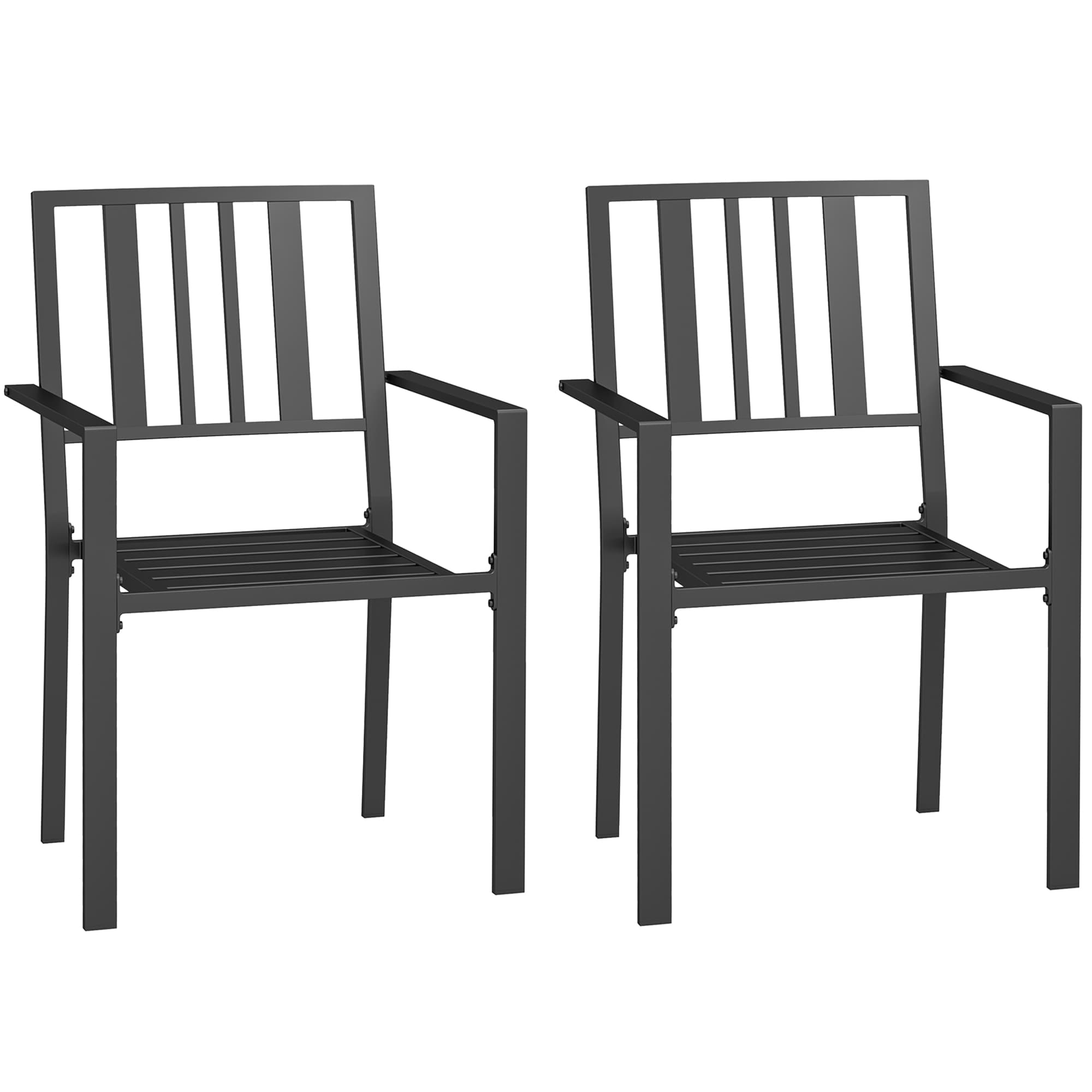 Outsunny Metal Slatted Dining Chairs: Durable, Weather-Resistant Seating for Patios, Sleek Black Finish | Aosom UK