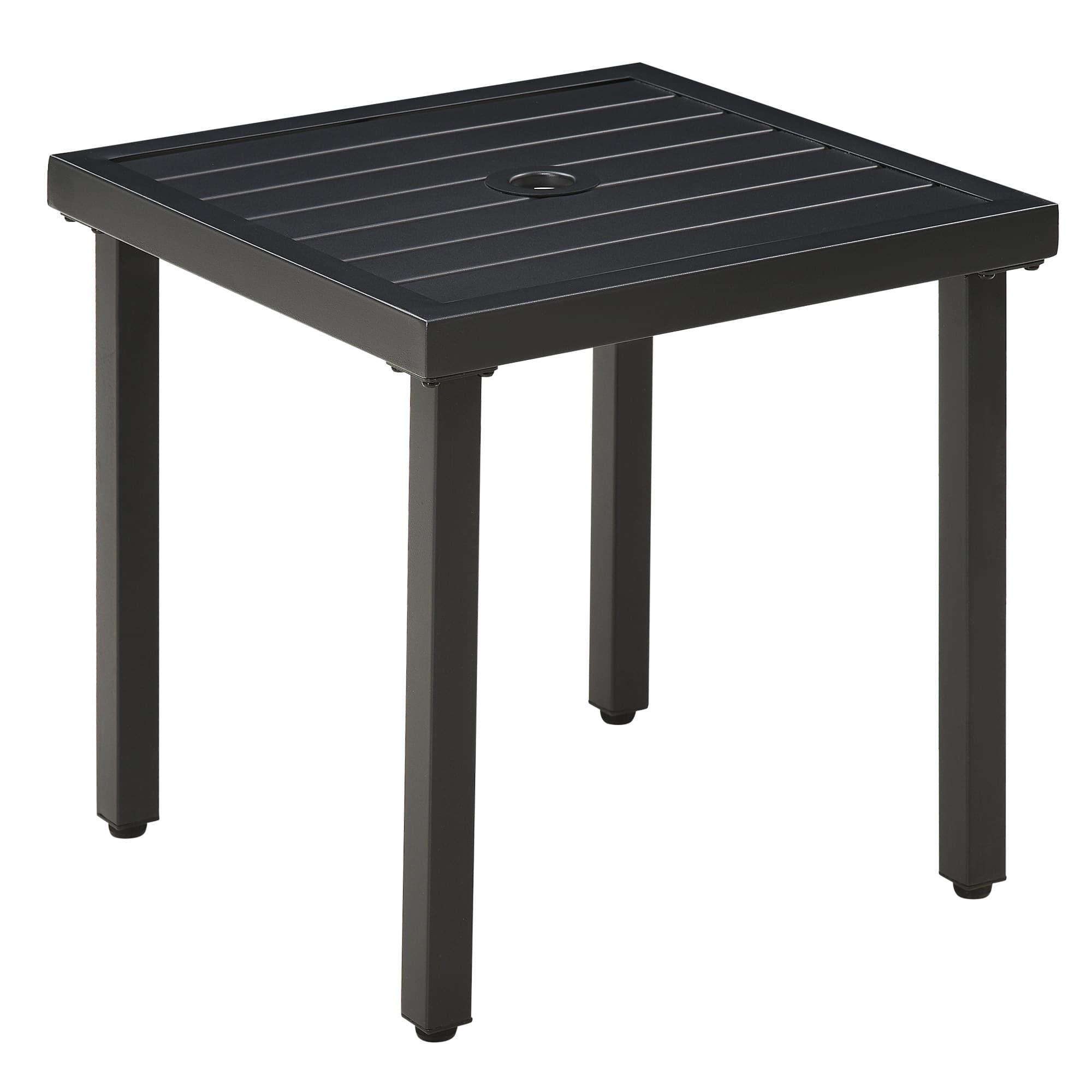 Outsunny Patio Side Table with Umbrella Hole, Durable Steel Frame, Ideal for Balcony and Garden, Black, 50x50cm | Aosom UK