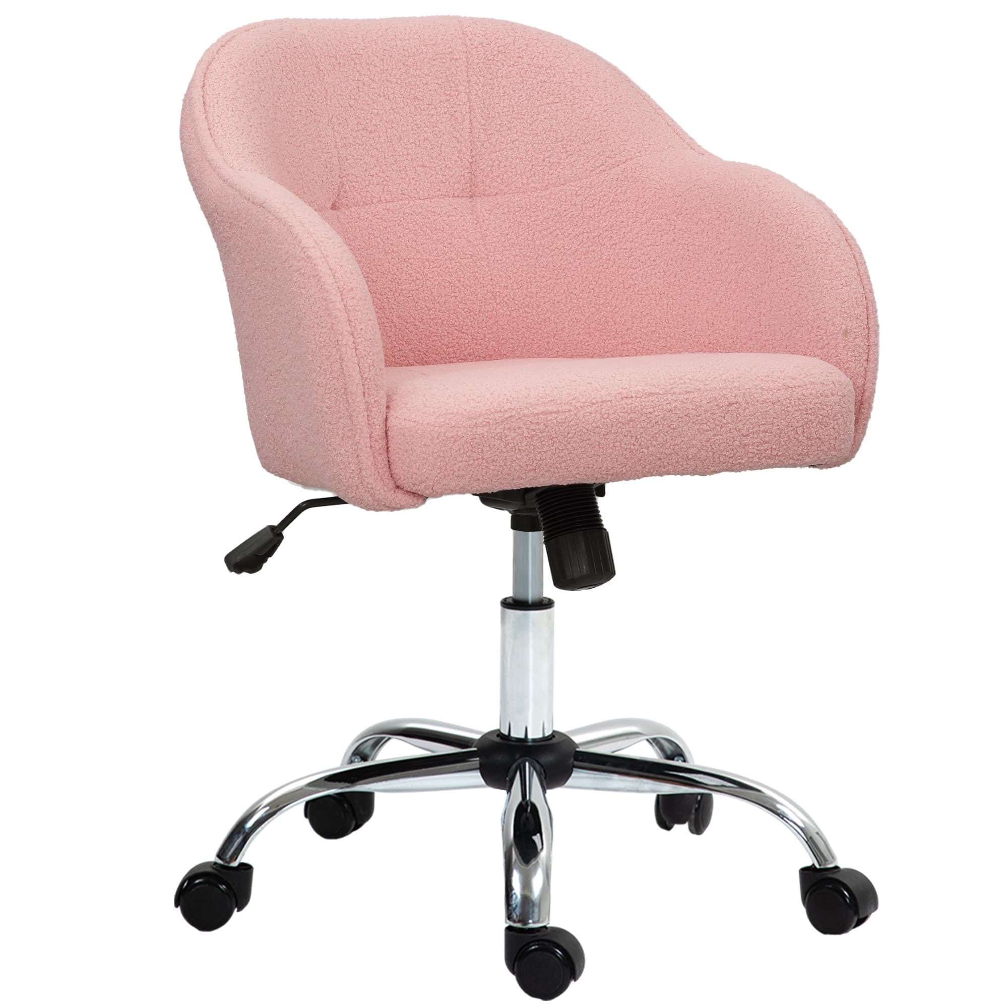 HOMCOM Teddy Fleece Swivel Office Chair - Pink