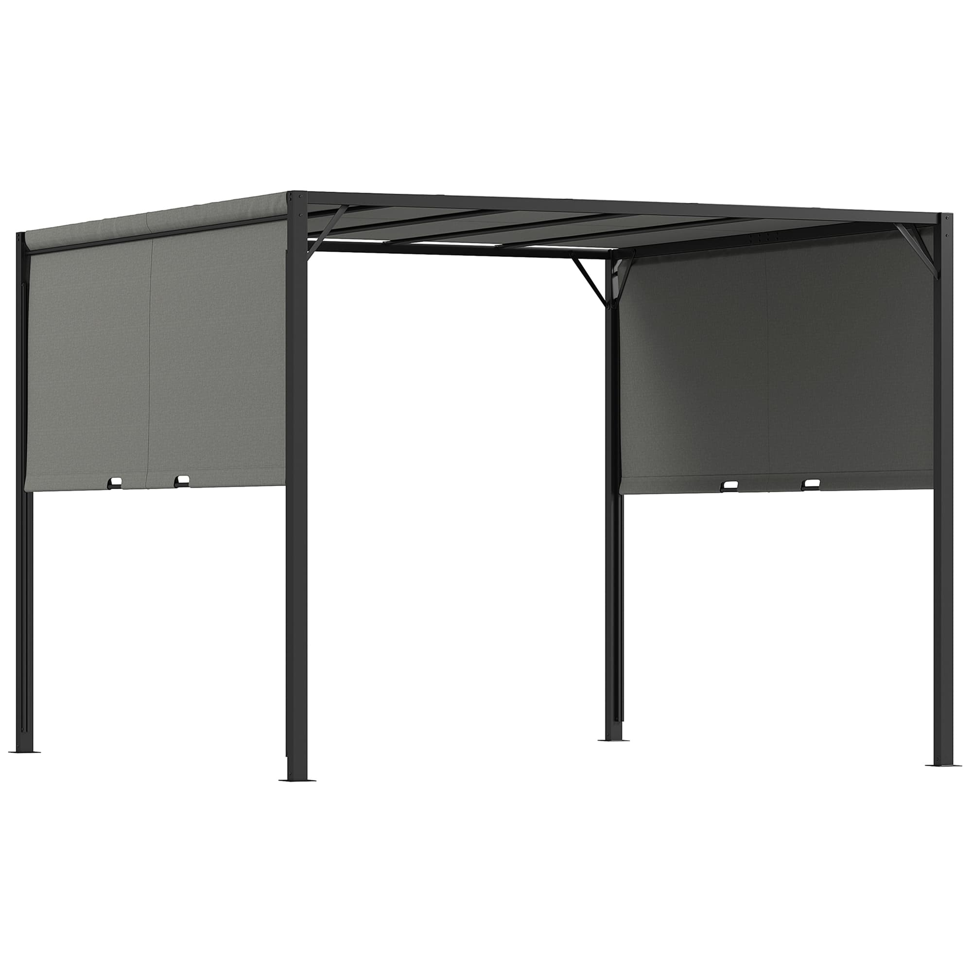 Outsunny 3x3m Sliding Roof Pergola, Outdoor Garden Gazebo Shelter with Adjustable Sun Shade Canopy & Durable Steel Frame, Charcoal Grey | Aosom UK
