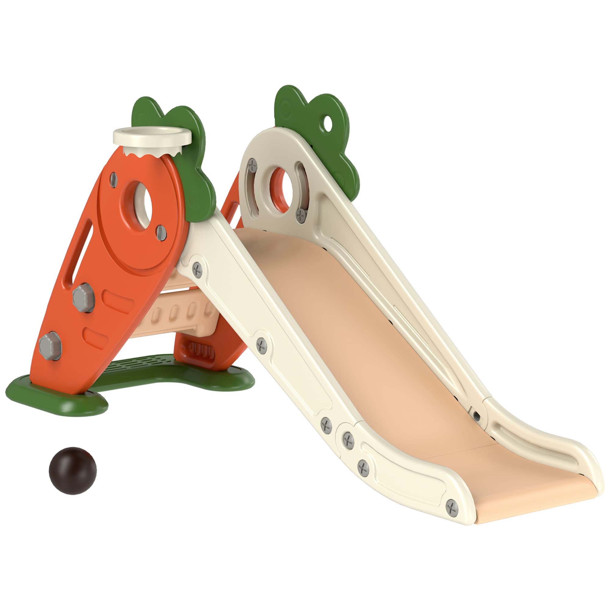 AIYAPLAY 3 in 1 Foldable Toddler Slide with Basketball Hoop, Climber, Carrot-themed, for 1-3 Years | Aosom UK
