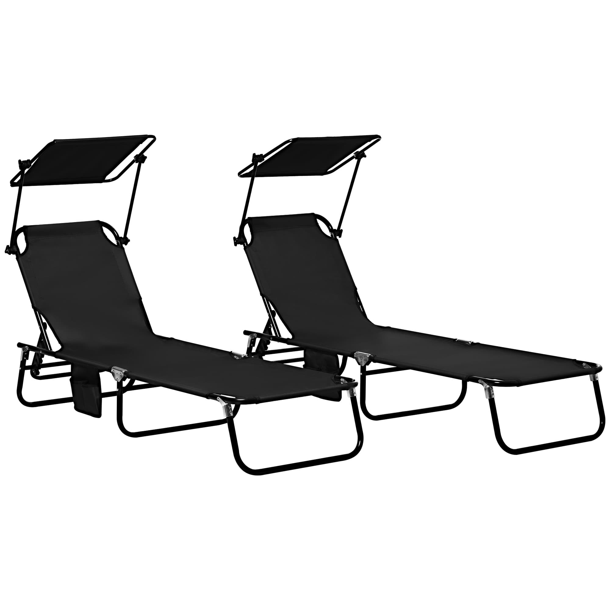 Outsunny Folding Chaise Lounge Pool Chairs, Outdoor Sun Tanning Chairs, Reclining Back, Steel Frame, Breathable Mesh for Beach, Yard, Patio | Aosom UK