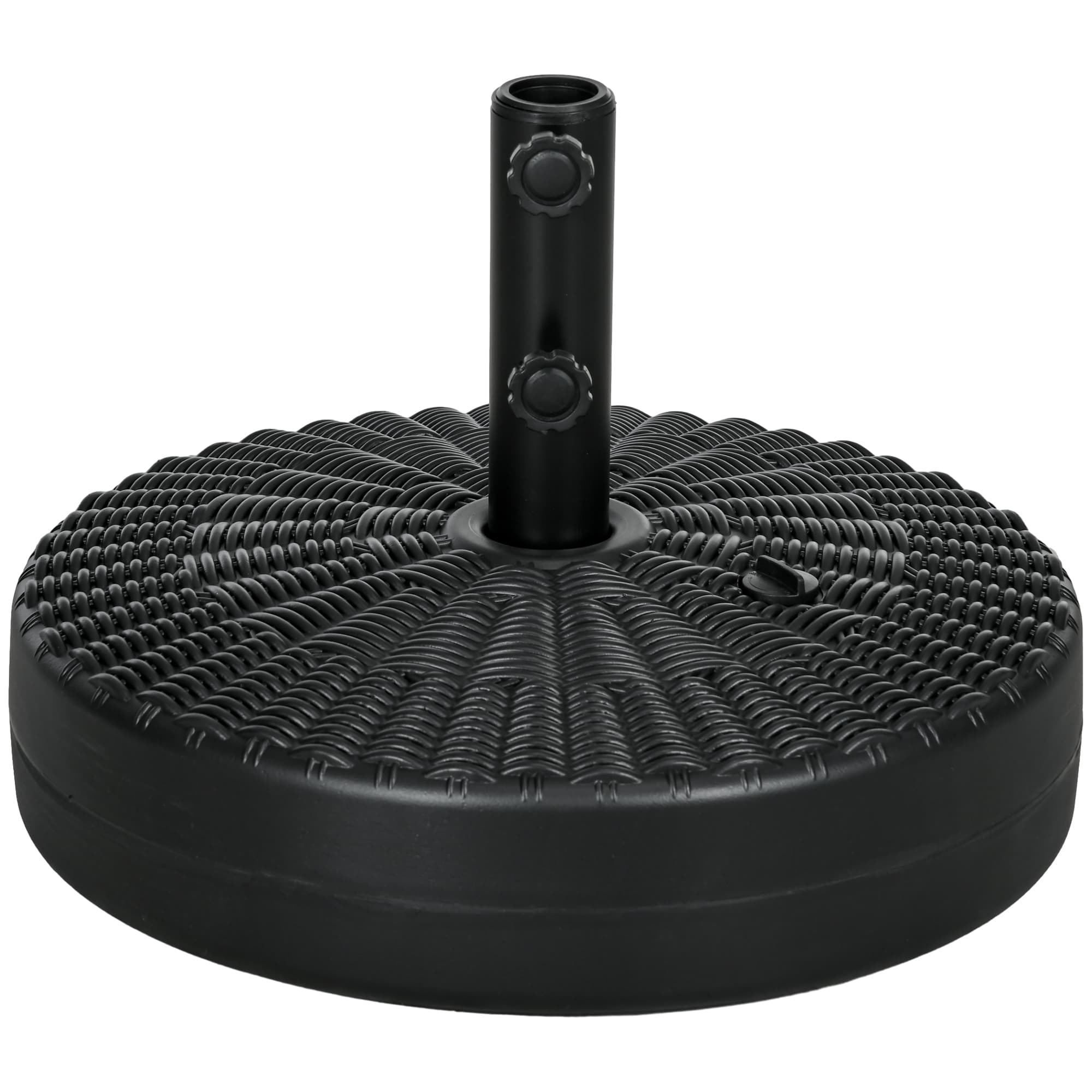 Outsunny 29kg Round Umbrella Parasol Base with Rattan Effect, Plastic Umbrella Stand for Outdoor Patio Umbrella, Black | Aosom UK