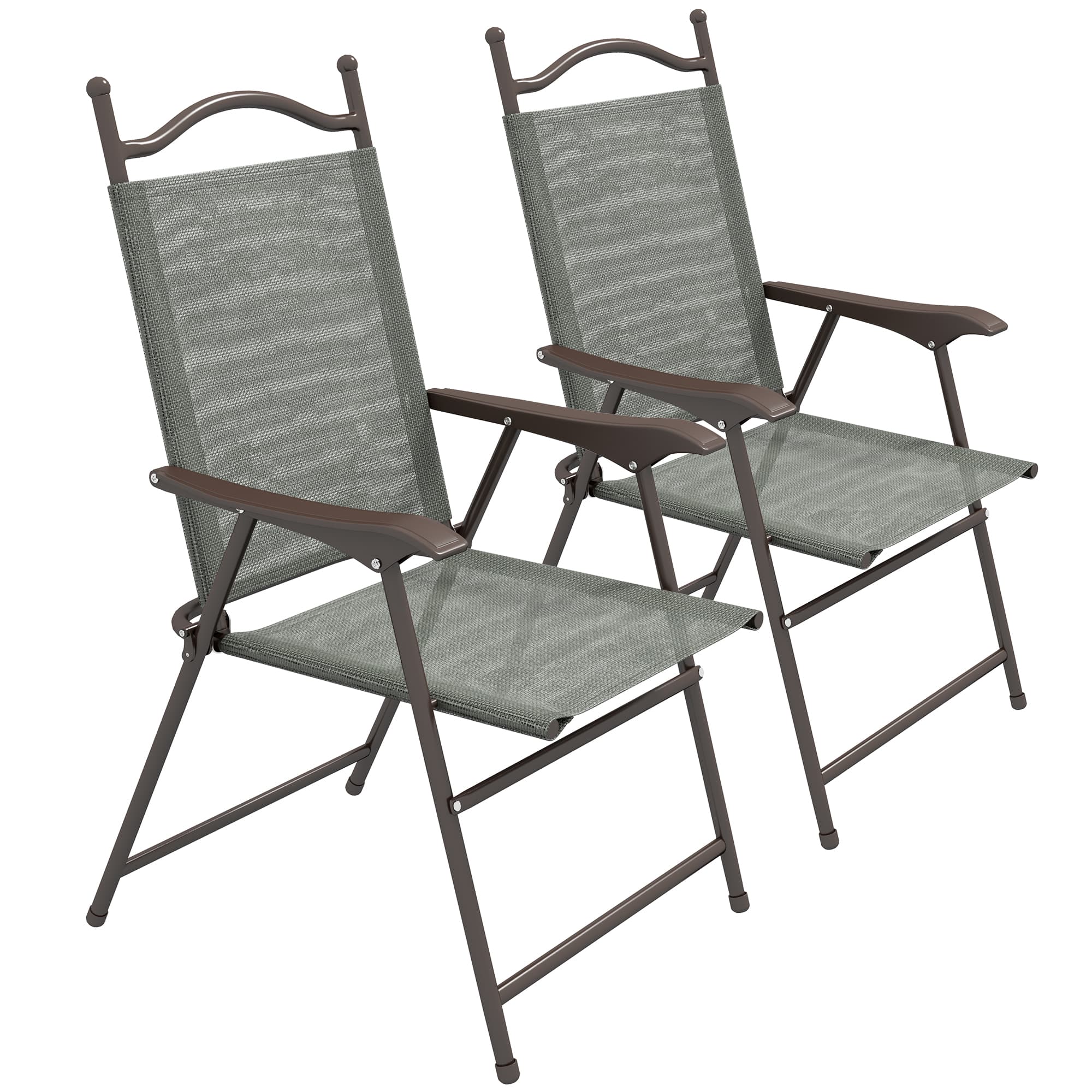 Outsunny 2 Pieces Folding Patio Camping Chairs Set, Sports Chairs for Adults with Armrest, Mesh Fabric Seat for Lawn | Aosom UK
