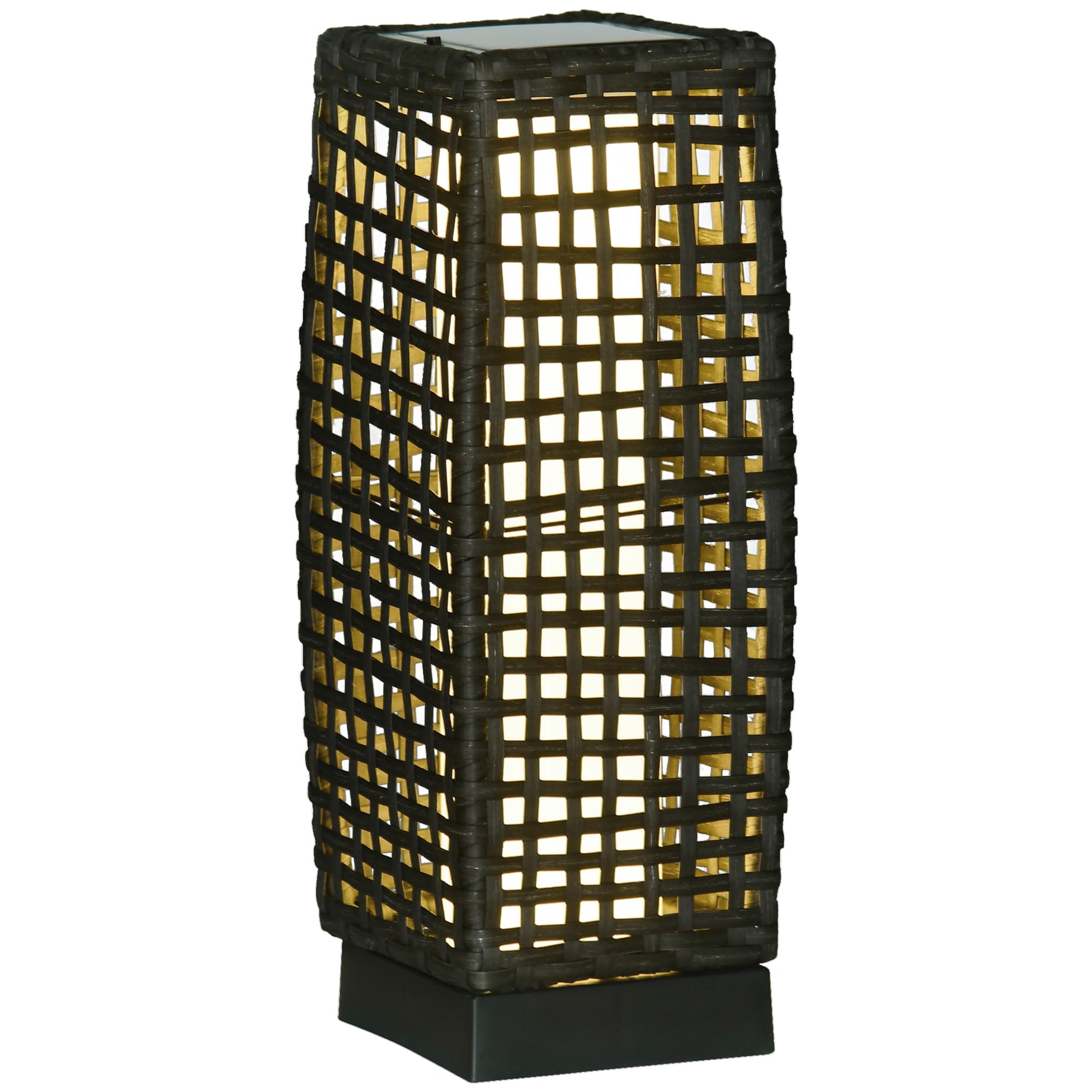 Outsunny Waterproof Outdoor Rattan Solar Lantern, Brushed PE Wicker Patio Garden Lantern w/ Auto On/Off Solar Powered LED Lights | Aosom UK