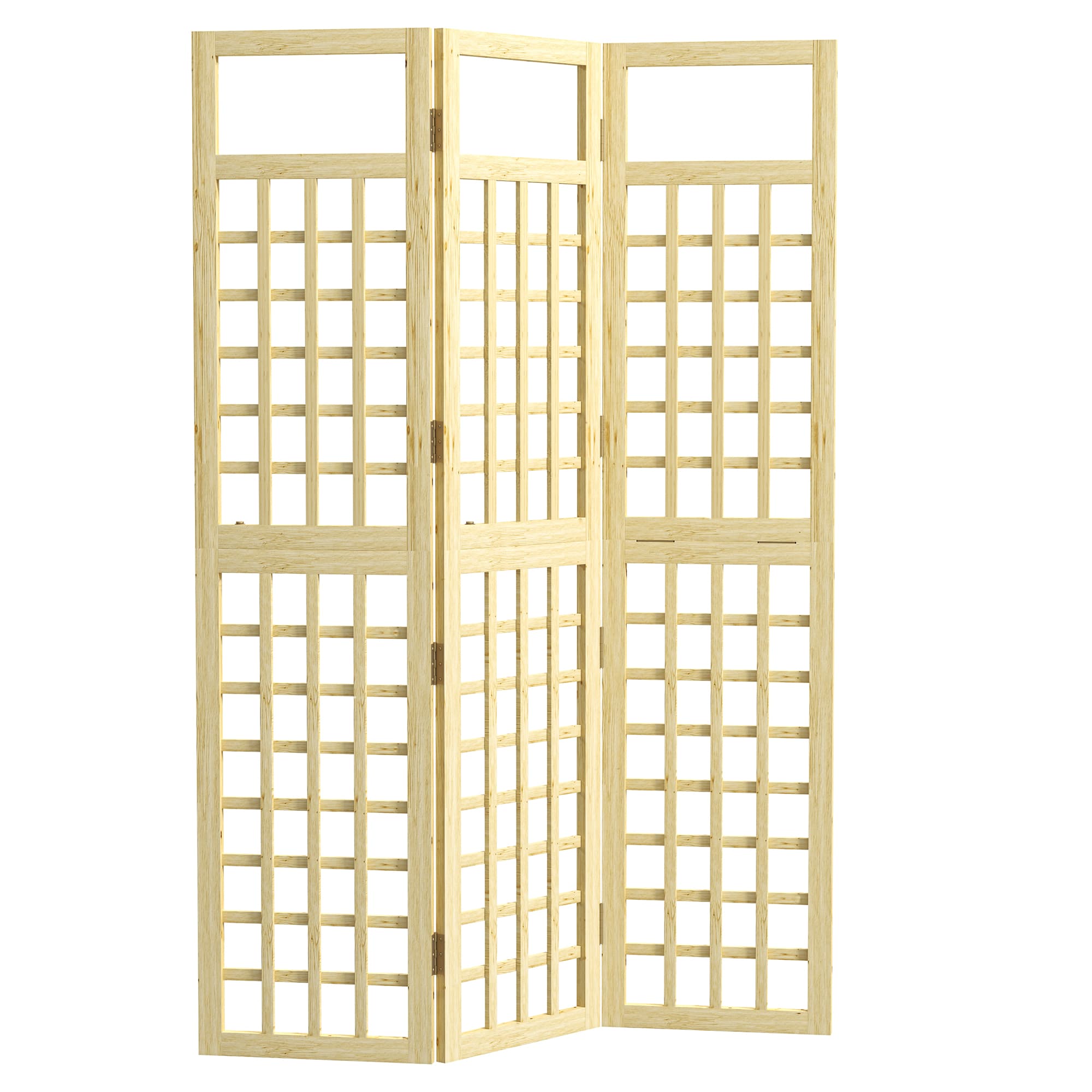 Outsunny 3-Panel Garden Privacy Screen, Freestanding Foldable Wooden Outdoor Divider/Trellis for Garden Patio, 120 x 170 cm, Natural Wood Finish