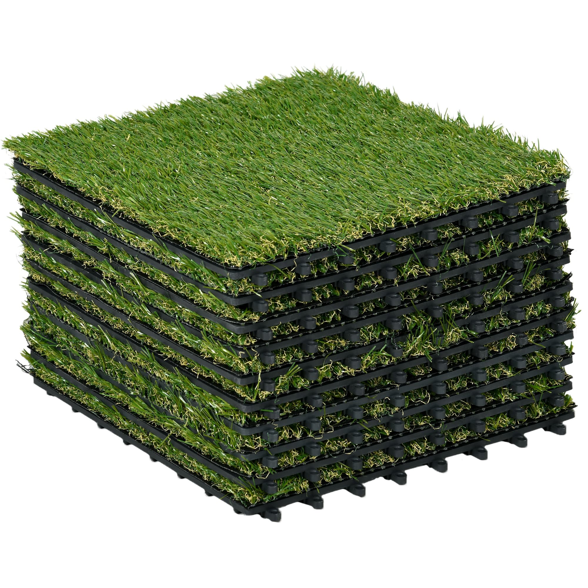 Outsunny 10 PCs 30 x 30cm Artificial Grass Turf, 25mm Pile Height Grass Carpet Fake Grass Mat UV Resistance for Outdoor | Aosom UK