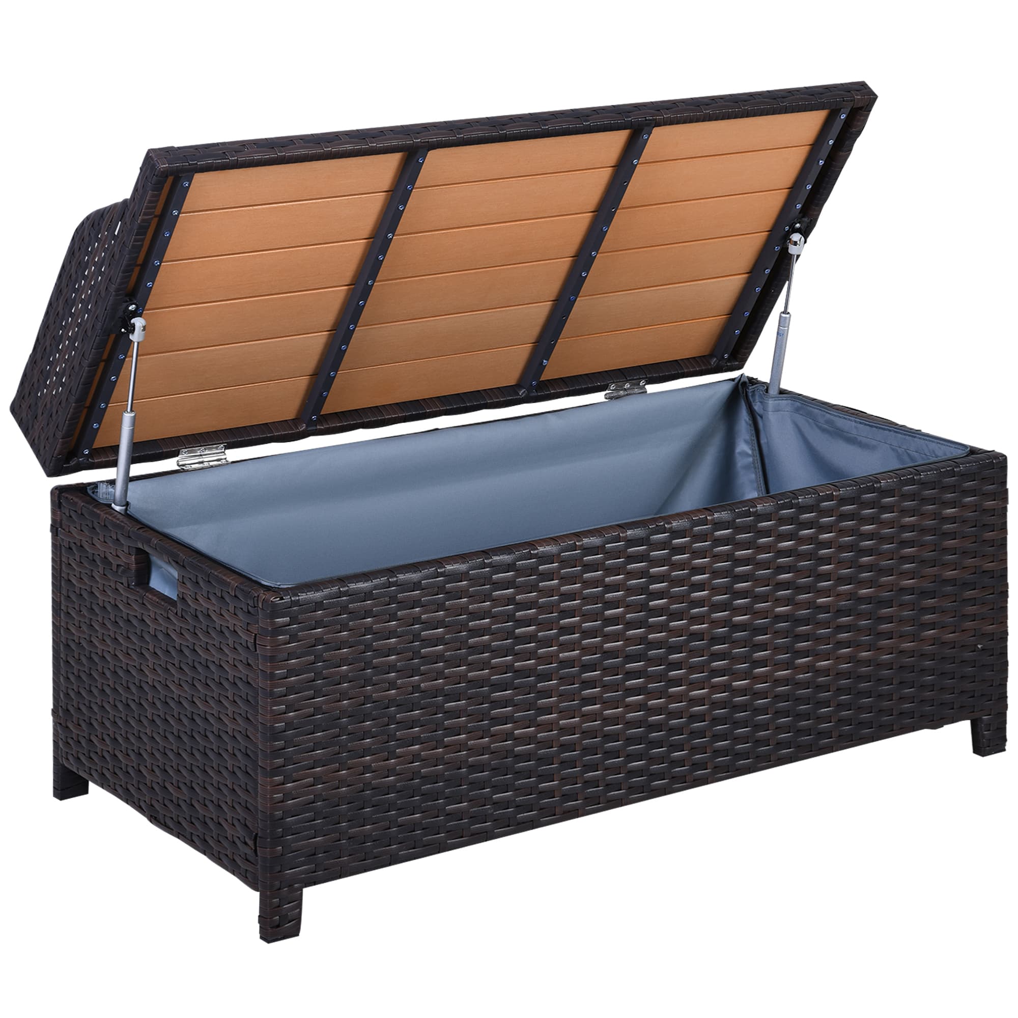 Outsunny Waterproof Rattan Wicker Outdoor Storage Bench with Cushion, Brown, Patio PE Rattan, Elegant Seating and Storage Solution | Aosom UK
