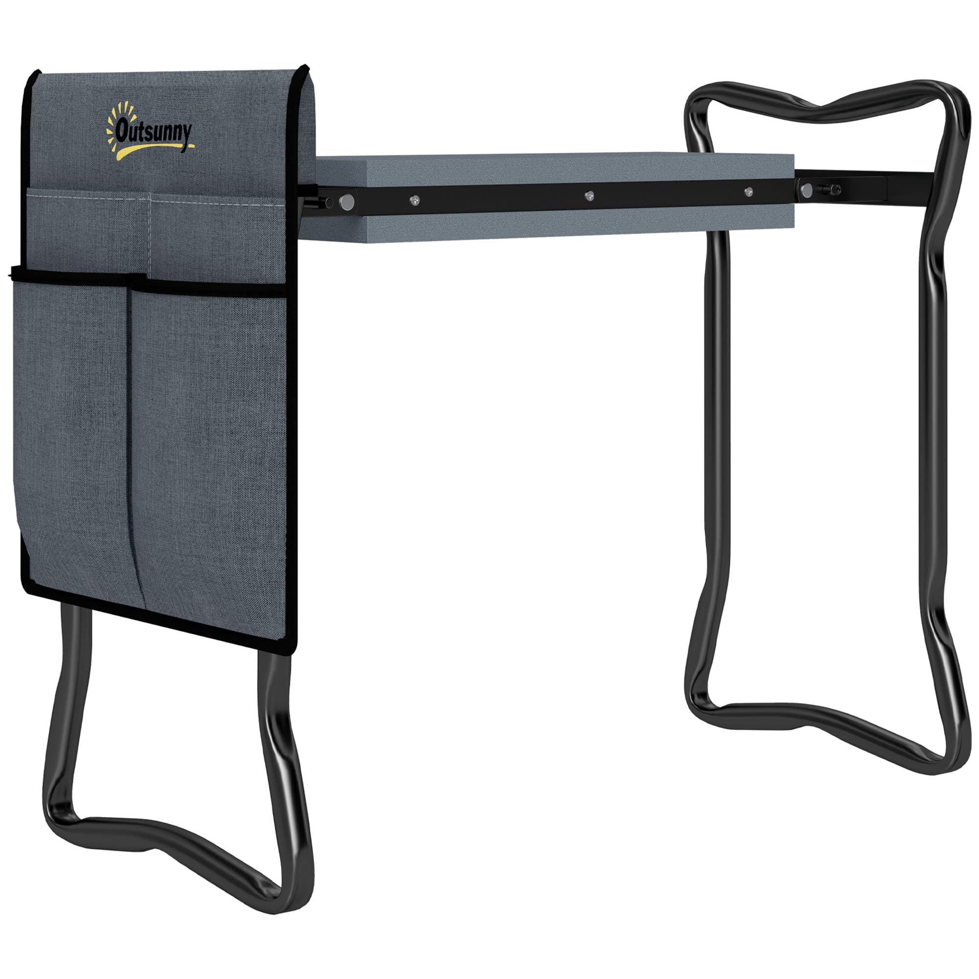 Outsunny 2 in 1 Garden Kneeler Seat, Kneeling Pad Support Bench, Foldable Knee Protector with Tool Bag, Grey