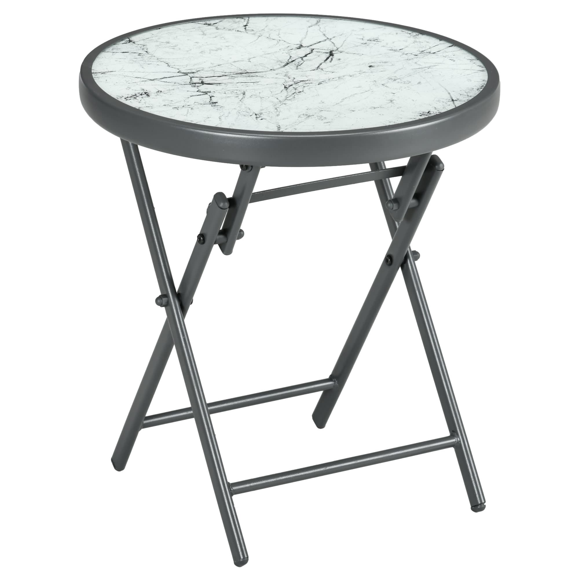 Outsunny Faux Marble Folding Patio Side Table: Compact Round Coffee Table for Outdoor Use, White | Aosom UK