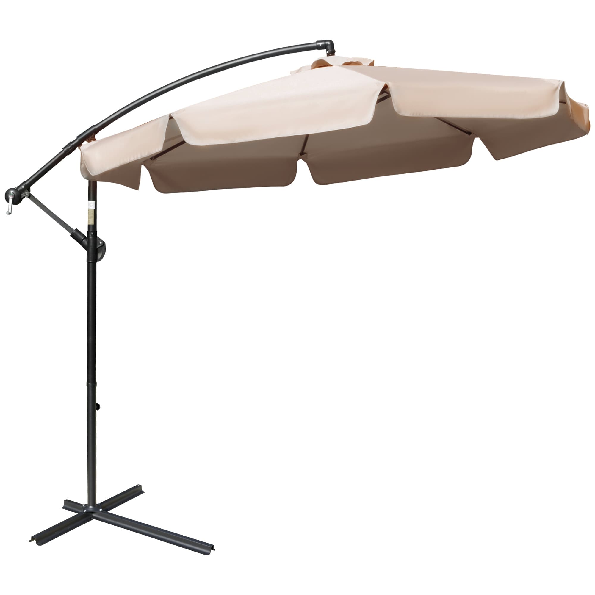 Outsunny Waterproof 2.7m Cantilever Parasol Banana Sun Umbrella with Crank Handle and Cross Base for Outdoor Hanging Sun Shade Light Brown | Aosom UK