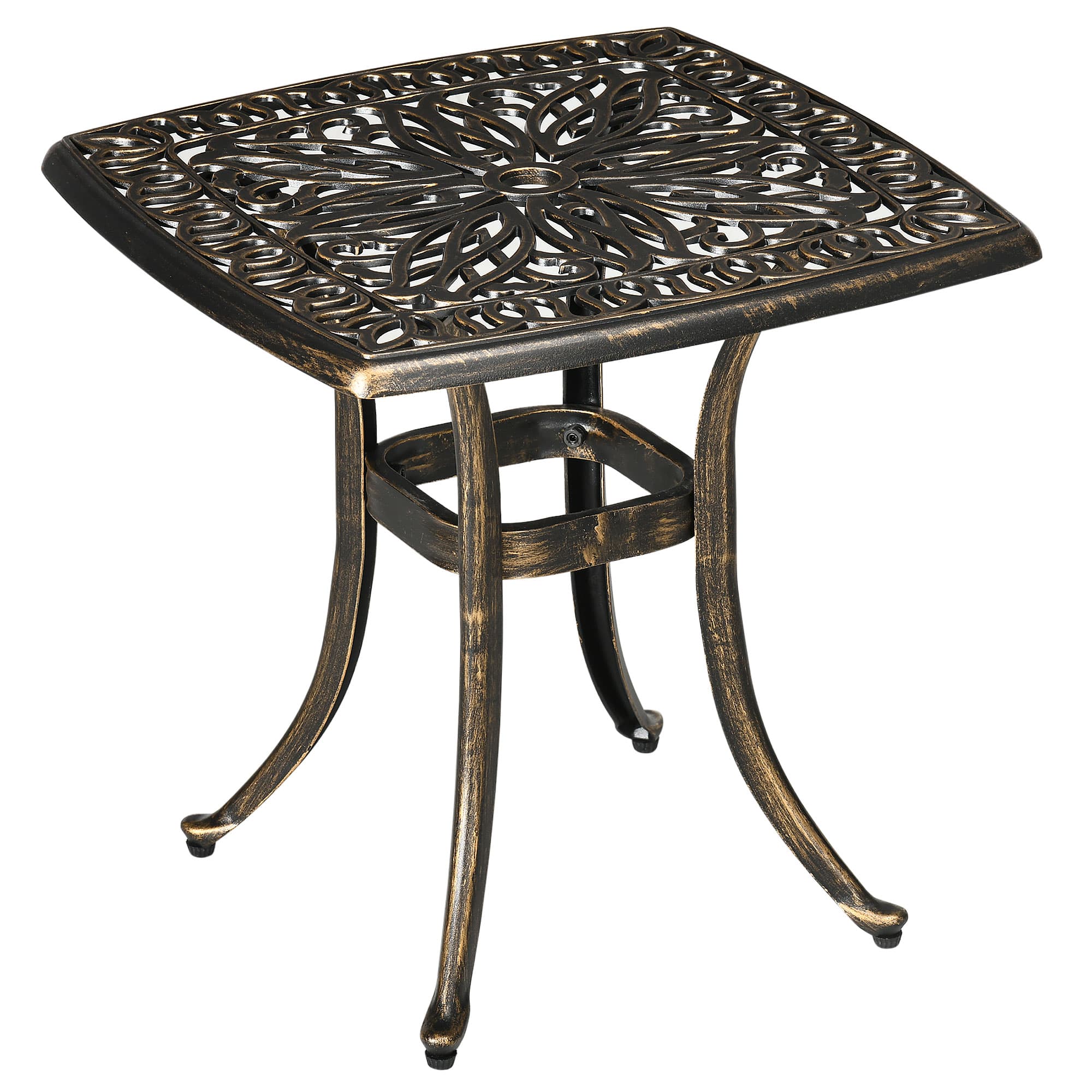 Outsunny Patio Side Table, Cast Aluminium, 38mm Umbrella Hole, 54x54cm, Outdoor Coffee Table, Bronze | Aosom UK