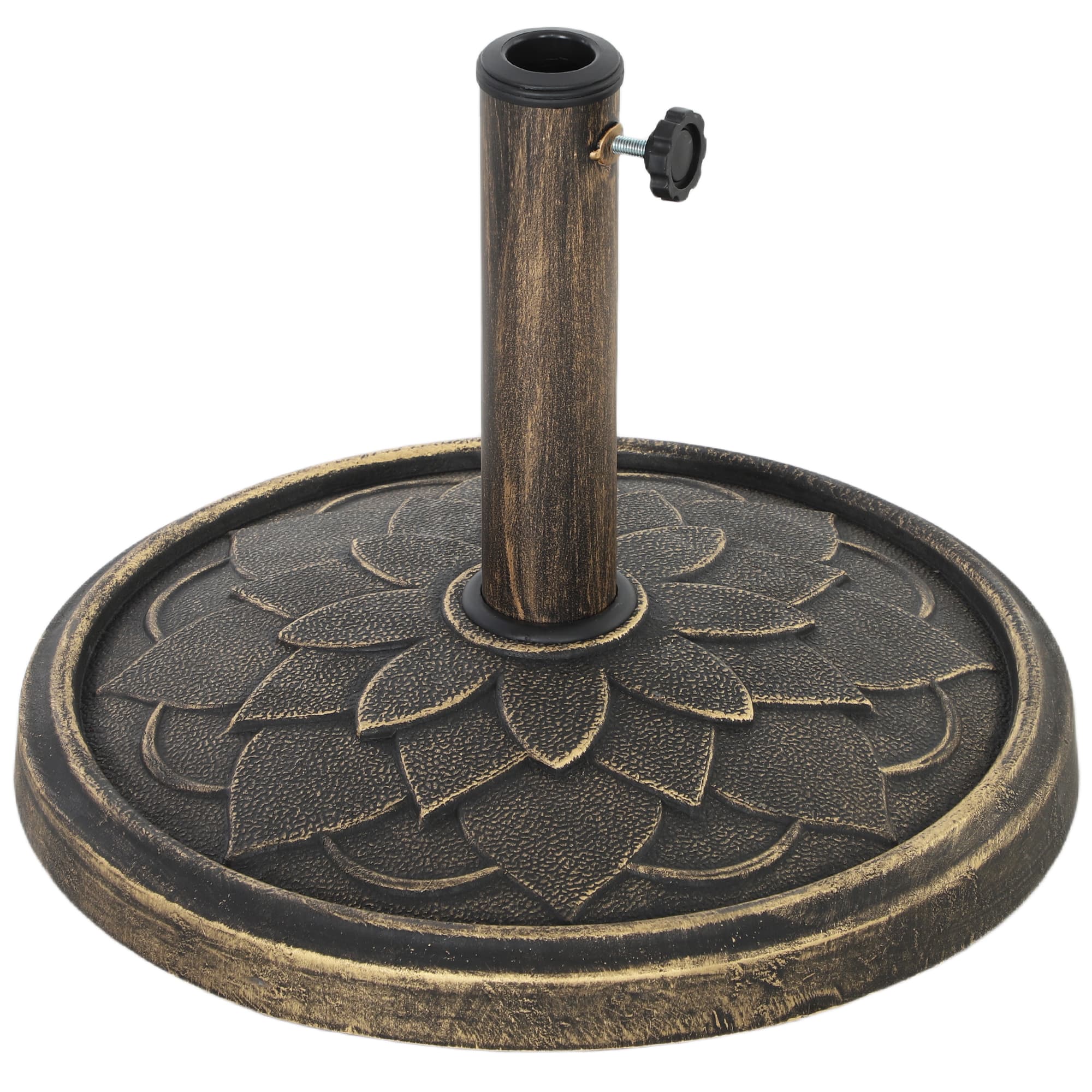 Outsunny 12kg Resin Garden Parasol Base, Heavy Duty Sun Umbrella Base for 32, 38, 48 mm Umbrella Poles for Deck Poolside, Bronze Tone