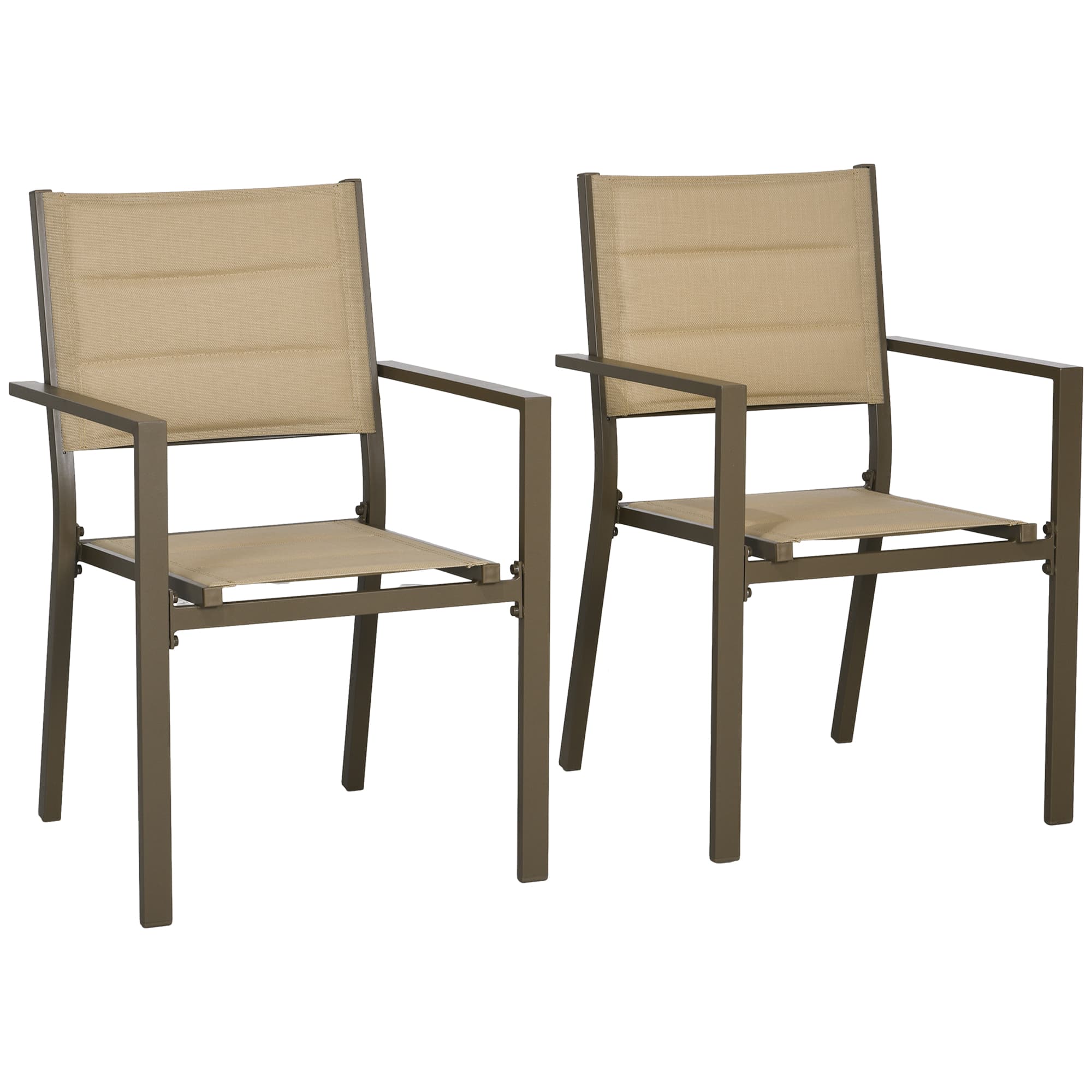 Outsunny Aluminium Stacking Garden Chairs, Set of Two, Durable Outdoor Patio Furniture, Khaki | Aosom UK