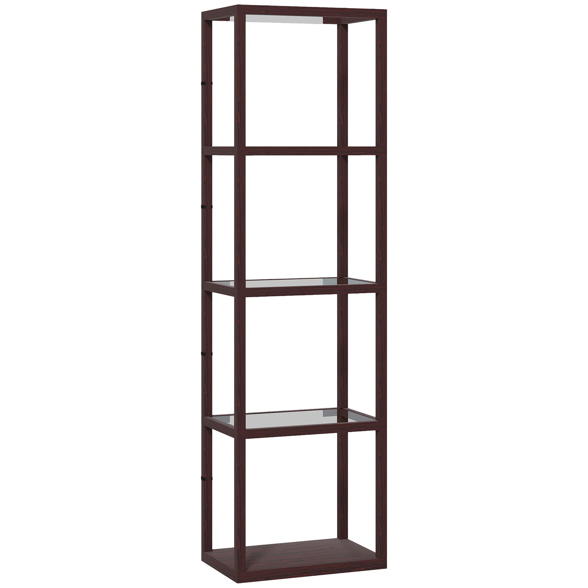HOMCOM LED Floor Lamp with Glass Shelves, 4 Layers Dimmable Tall Standing Lamp, Modern Column Shelf Floor Light for Living Room, Bedroom, Office, Dark Brown