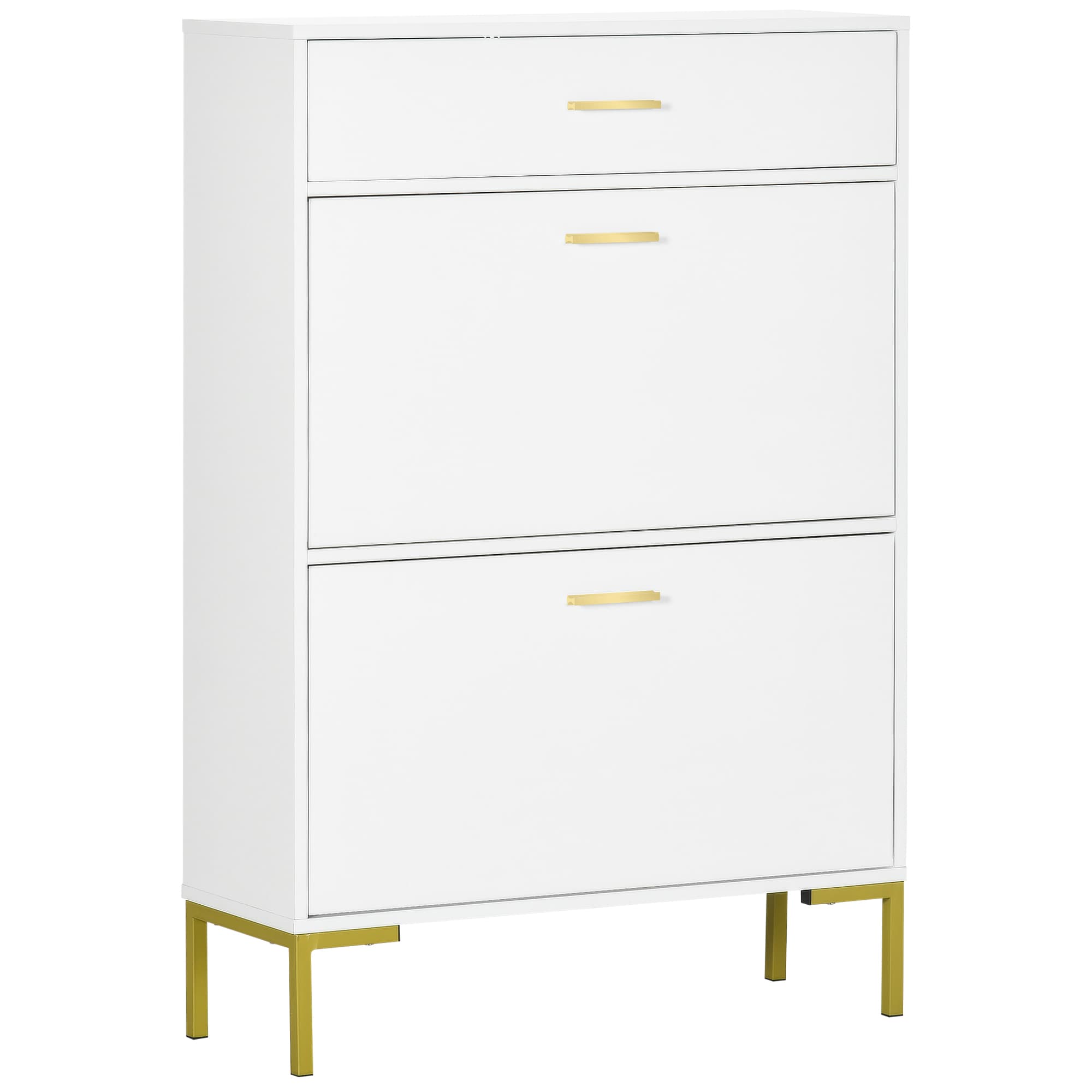 HOMCOM Modern Shoe Cabinet with Drawer and Adjustable Shelf, Hallway Shoe Cupboard Storage Organizer for 12 Pairs of Shoes, White | Aosom UK