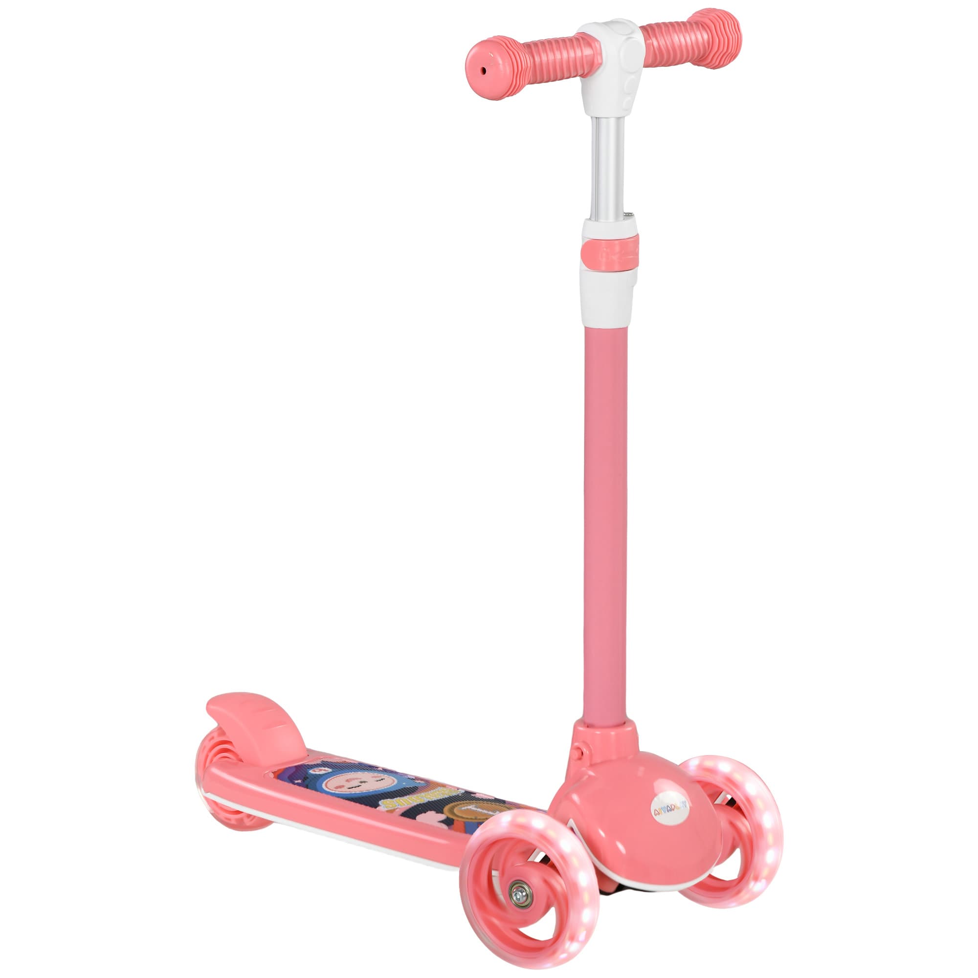AIYAPLAY Kids 3 Wheel Scooter for 2-6 Years Old w/ Adjustable Height, LED Light, TPE Handlebar, Pink | Aosom UK