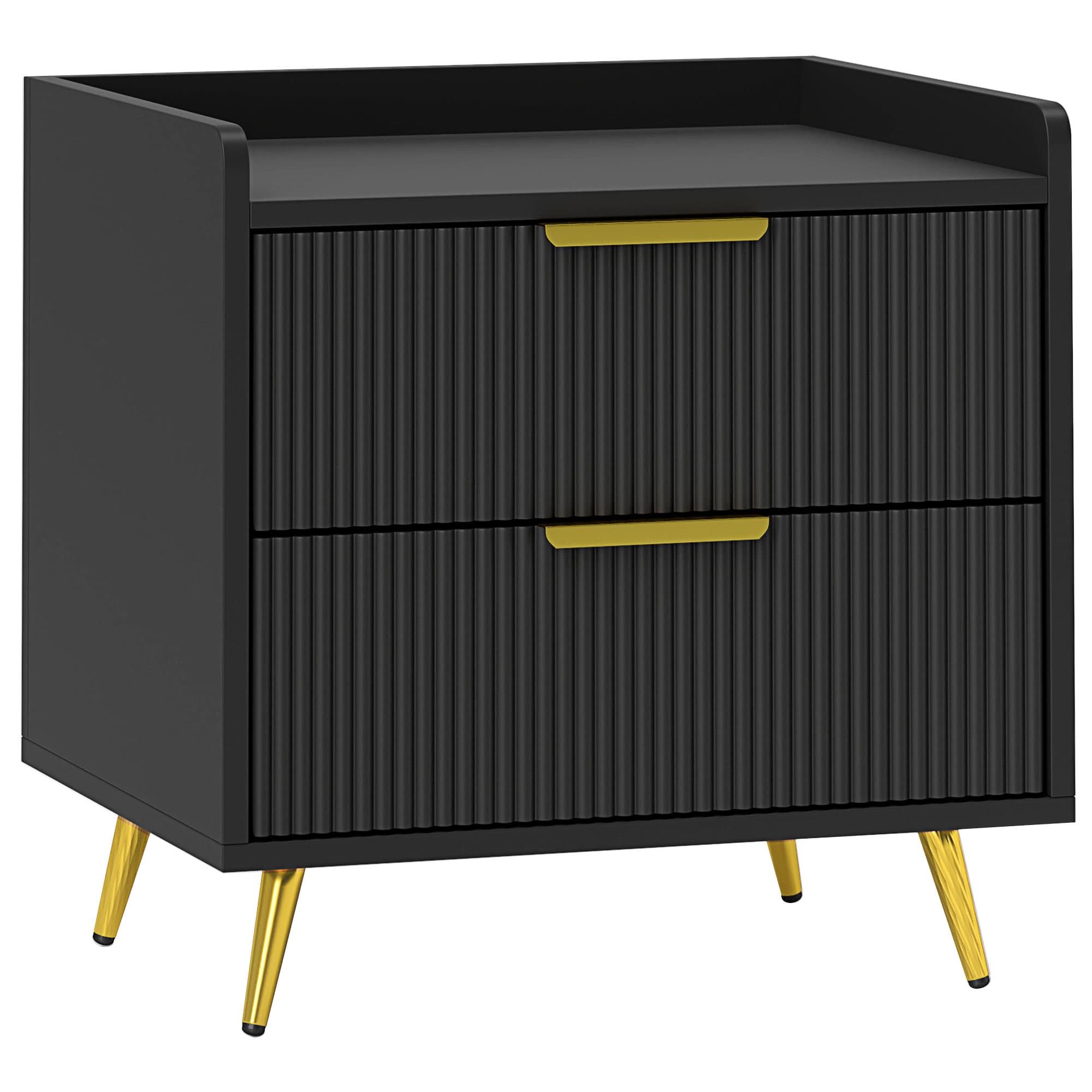 HOMCOM Elegant Two-Drawer Bedside Table - Black thumbnail 2