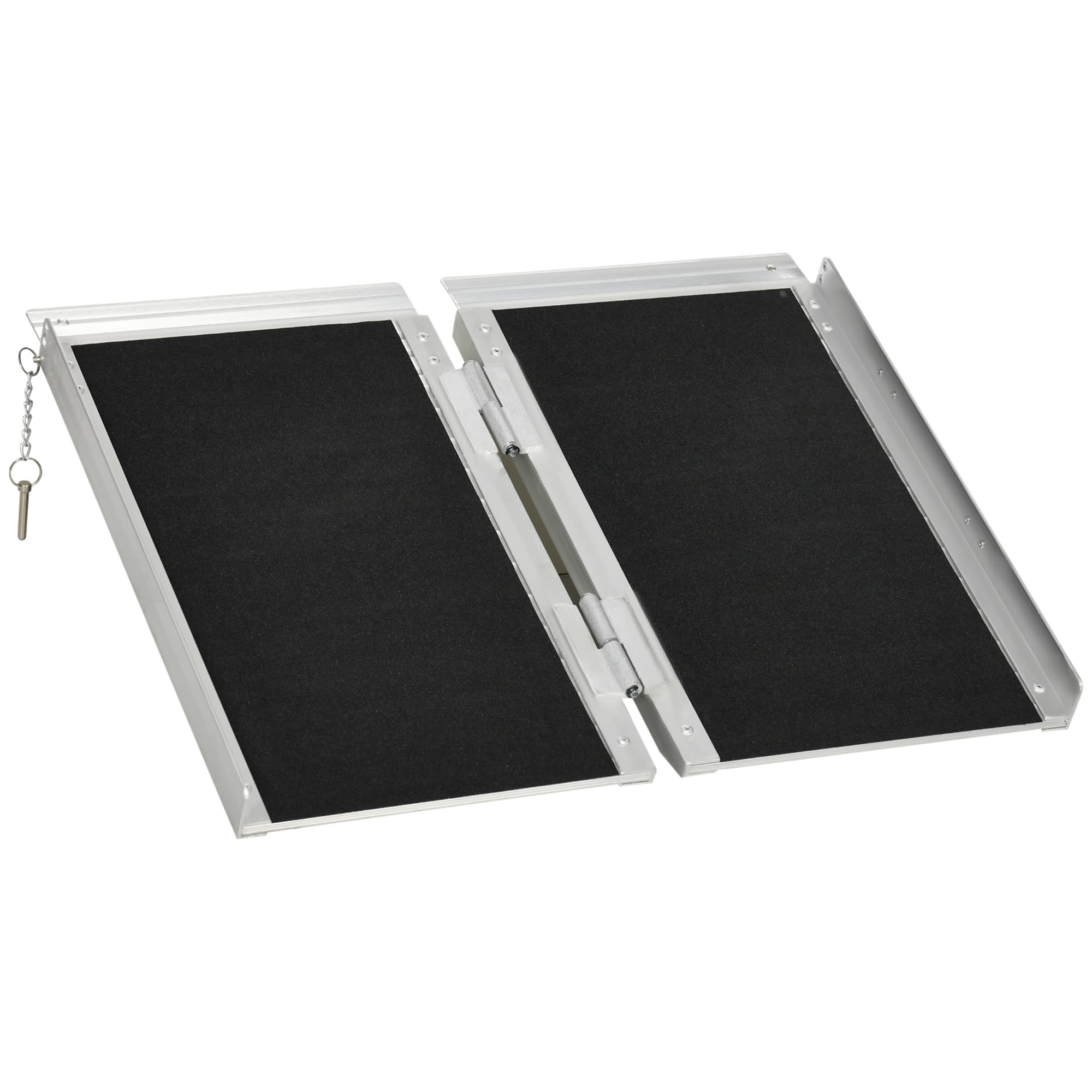 HOMCOM Portable Aluminium Wheelchair Ramp 2ft for Mobility Assistance with Carry Handle, Locking Chain, Folding Design, Silver | Aosom UK