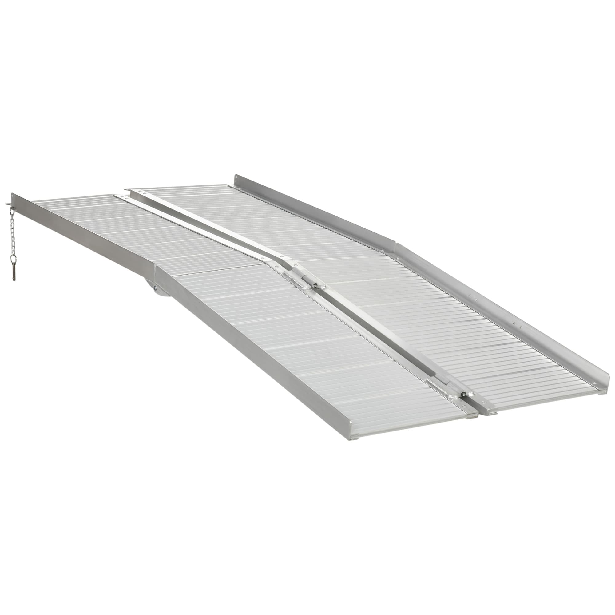 HOMCOM Folding Wheelchair Ramp, Textured Aluminum, 183x72 cm, Portable Threshold Ramp for Scooter & Steps, Silver. | Aosom UK