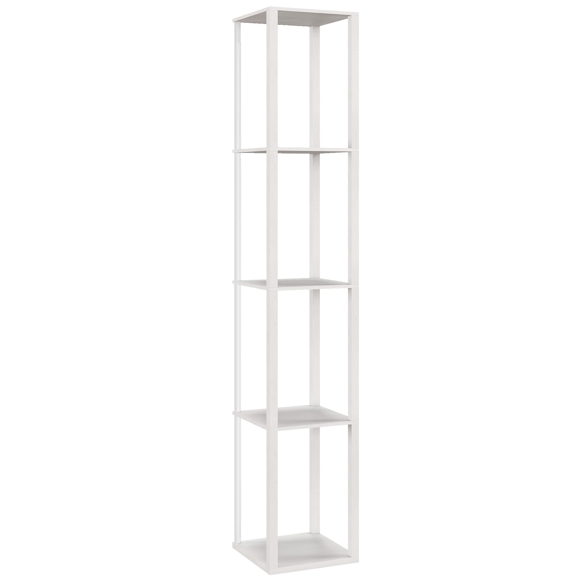 HOMCOM RGB LED Floor Lamp with Shelves, Modern Dimmable Standing Lamp with Remote Control, Adjustable Brightness & Speed for Living Room, Bedroom, Office, White