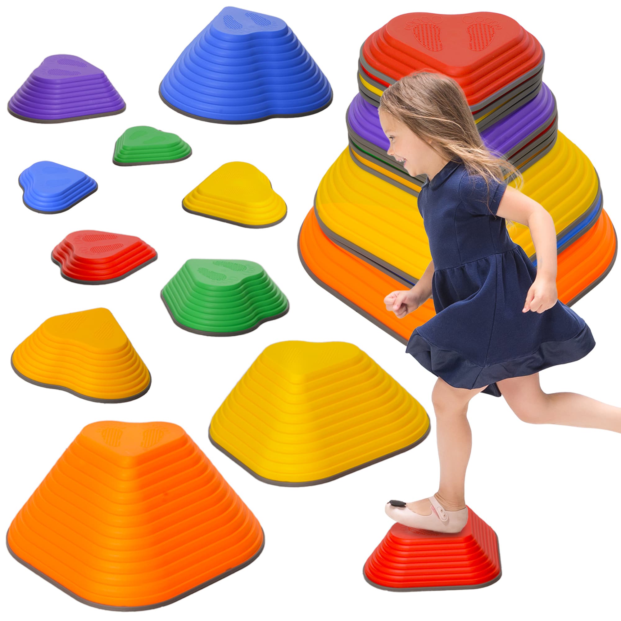 AIYAPLAY 11PCs Heart-Shaped Kids Stepping Stones Balance & Motor Skills, Multicoloured | Aosom UK