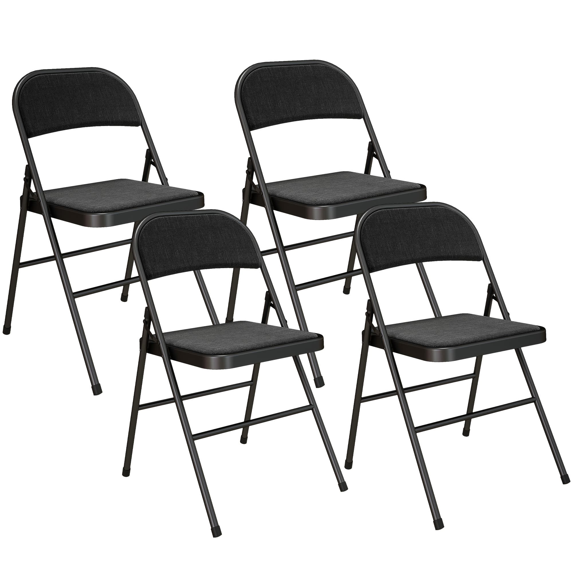 HOMCOM Set of Four Cushioned Steel Folding Chairs - Black