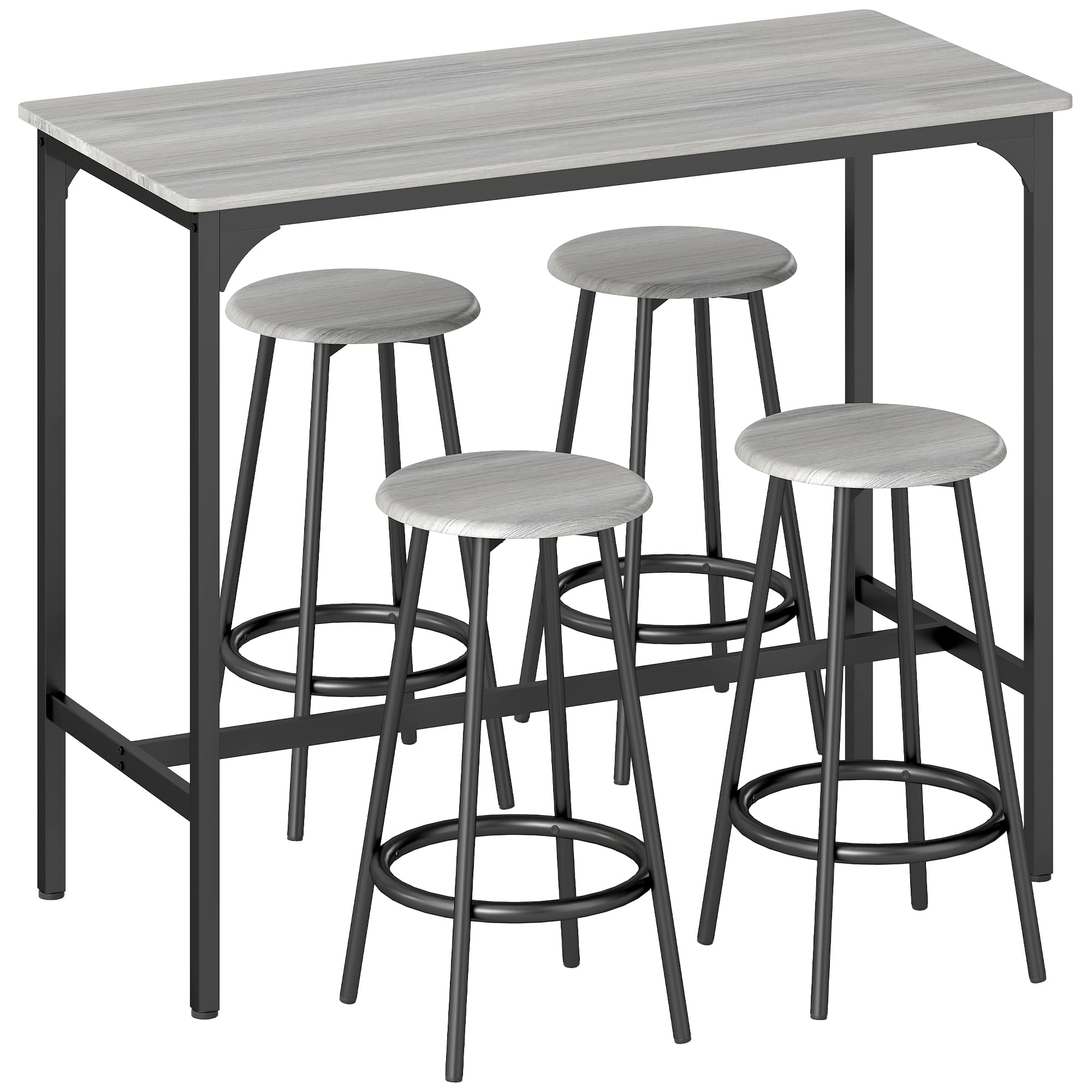 HOMCOM Five-Piece Industrial-Style Bar Table Set - Grey/Black | Aosom UK