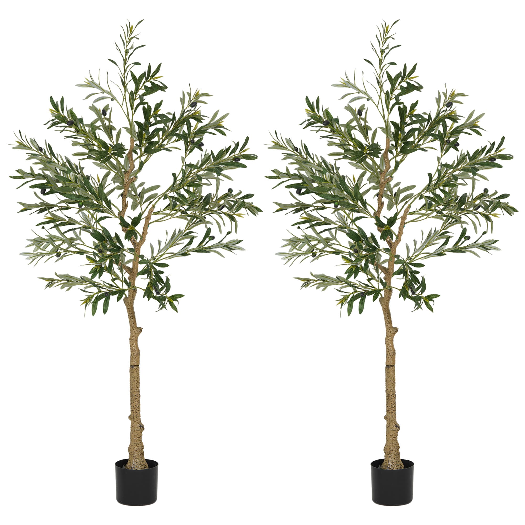 HOMCOM Set of 2 5ft/ 150cm Decorative Artificial Plant, Silk Olive Tree with 720 Leaves and 32 Olive Fruits in Pot, Fake Plant for Home, Office, Living Room, Indoor Decor