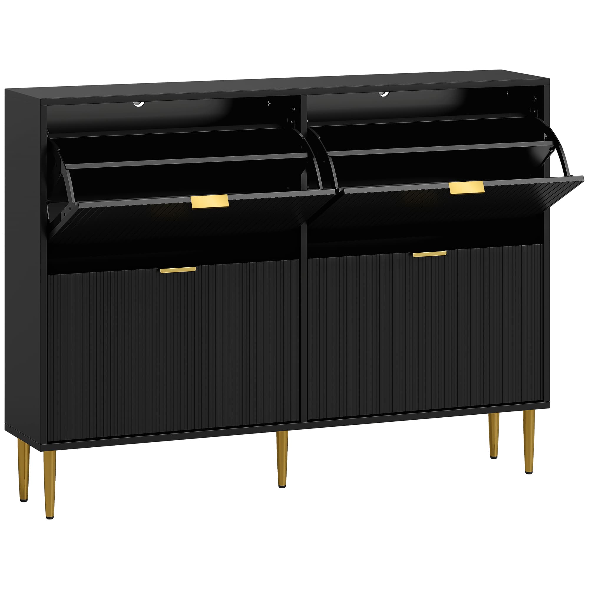 HOMCOM Narrow Shoe Cabinet with 2 Flip Drawers - Black thumbnail 3