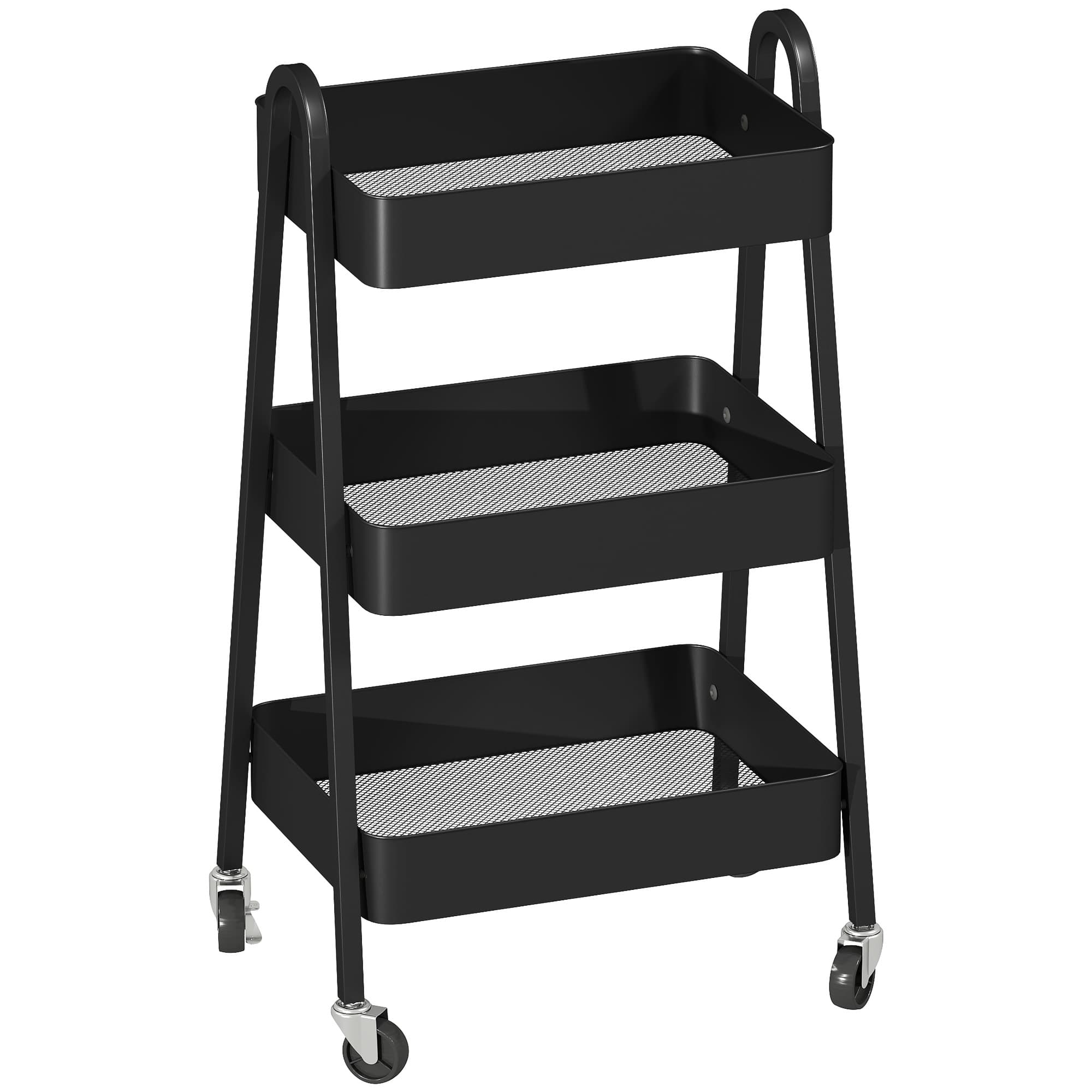 HOMCOM 5-Tier Storage Trolley on Wheels - Black thumbnail 2
