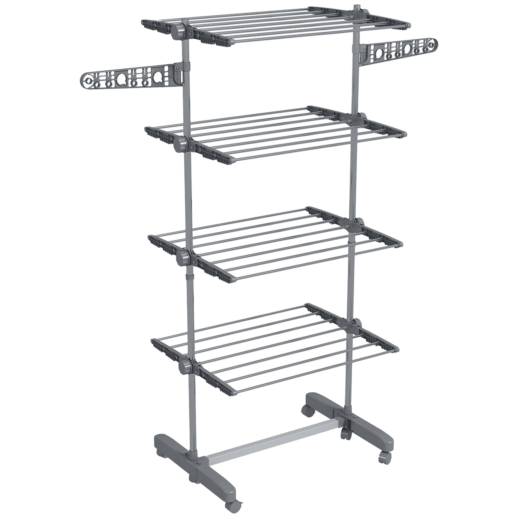 HOMCOM 4-Tier Clothes Airer, Foldable Clothes Drying Rack, Stainless Steel Clothes Dryer with Wheels & Wings, Easy Assembly | Aosom UK