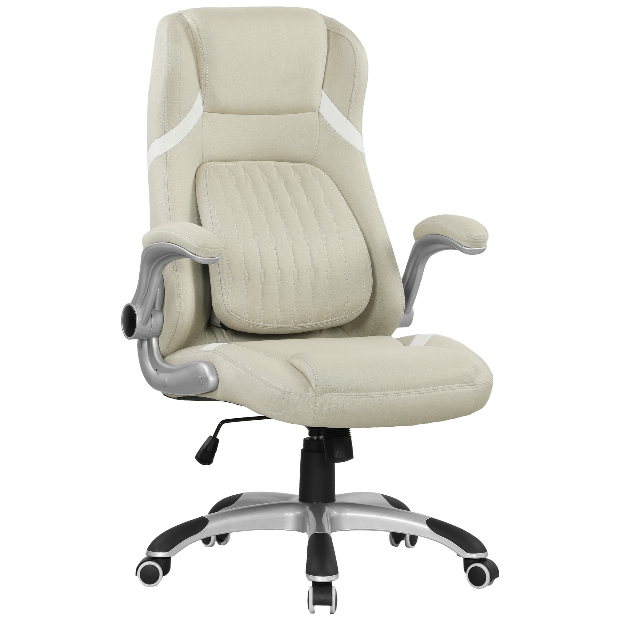 Vinsetto Linen-Look Office Chair, with Adjustable Height, Scratch-Resistant Treatment and Tension - Beige | Aosom UK