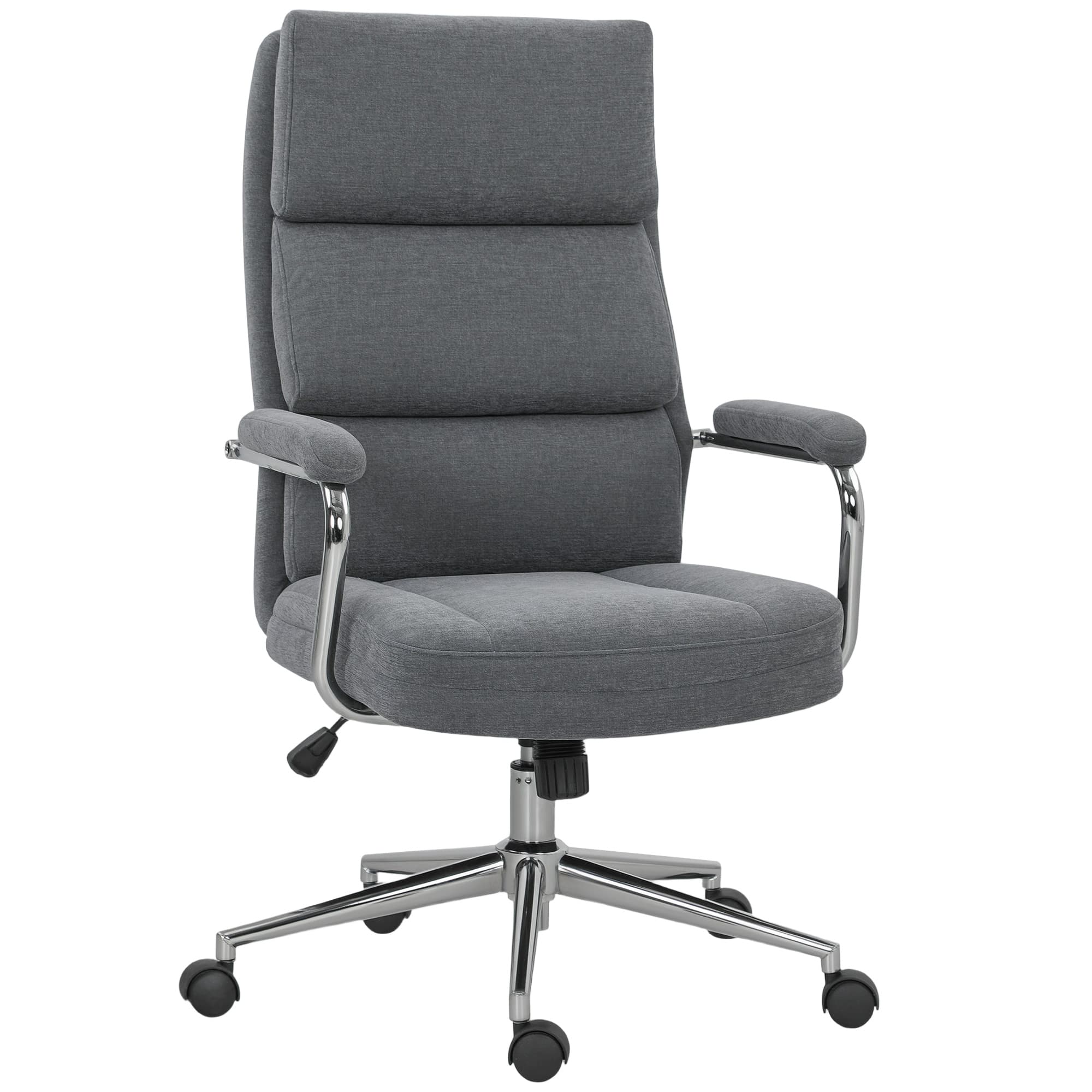 HOMCOM Executive Office Chair, Linen Fabric Computer Desk Chair with Double-Layer Back Cushion, Tilt Function, Height Adjustable for Home, Charcoal Grey