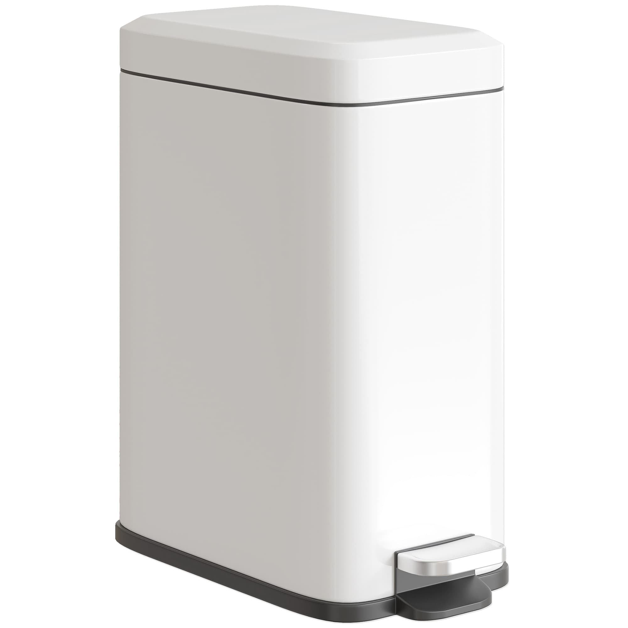 HOMCOM 5L Rectangular Compact Bin Steel Body Removable Bucket Quiet-Close Lid w/ Pedal Lid Rubbish Trash Can Garbage Tidy Clean White | Aosom UK