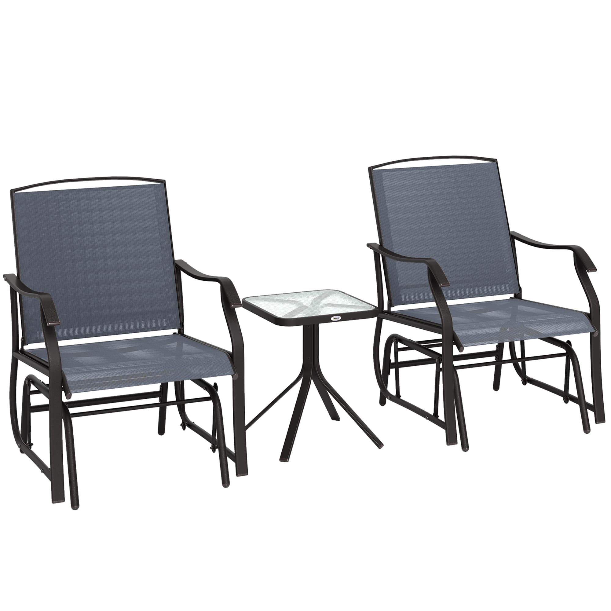 Outsunny Glider Rocking Chair & Table Set 2 Single Seaters Rocker Garden Swing Chair Patio Furniture Bistro Set Grey | Aosom UK