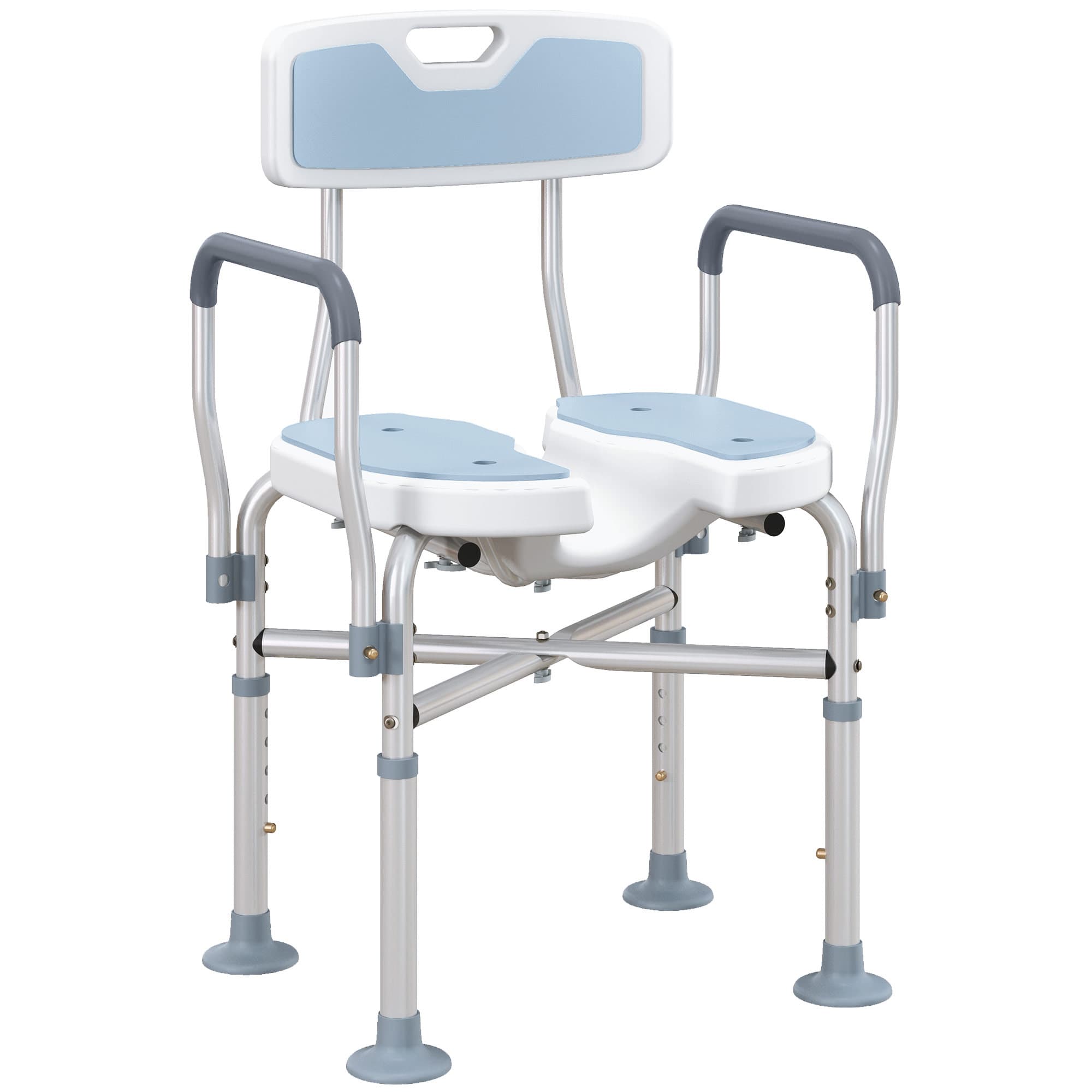 HOMCOM Bath Stool w/ Upgraded U-shaped Seat and Reinforced Crossbars, Height Adjustable Padded Shower Chair w/ Non-slip Feet, Light Blue | Aosom UK