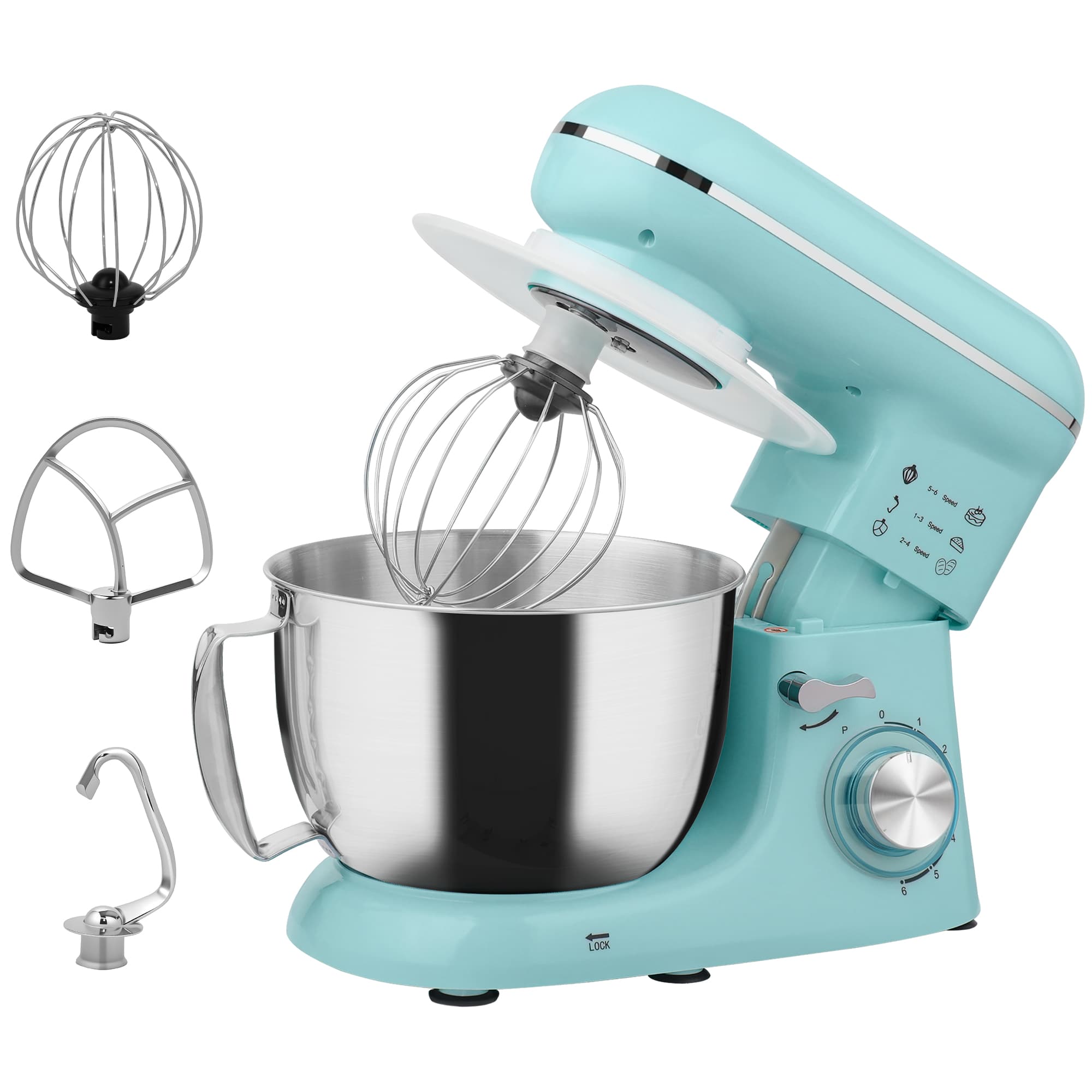 HOMCOM 1300W Kitchen Stand Mixer with Dough Hook, Whisk and Beater, 4.5L Bowl, Blue | Aosom UK