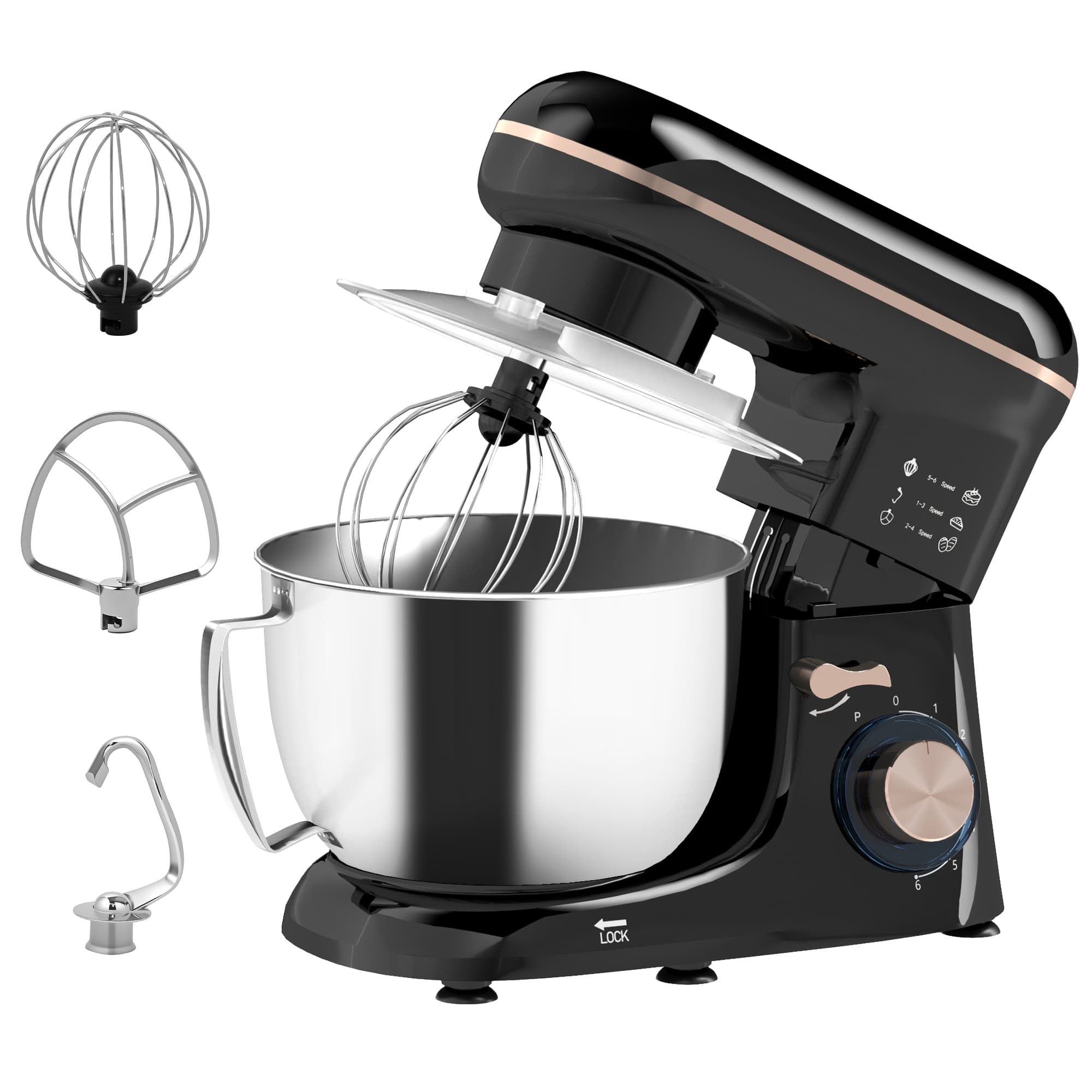 HOMCOM 1300W Kitchen Stand Mixer with Attachments & Accessories, for Baking and Cooking, Black | Aosom UK