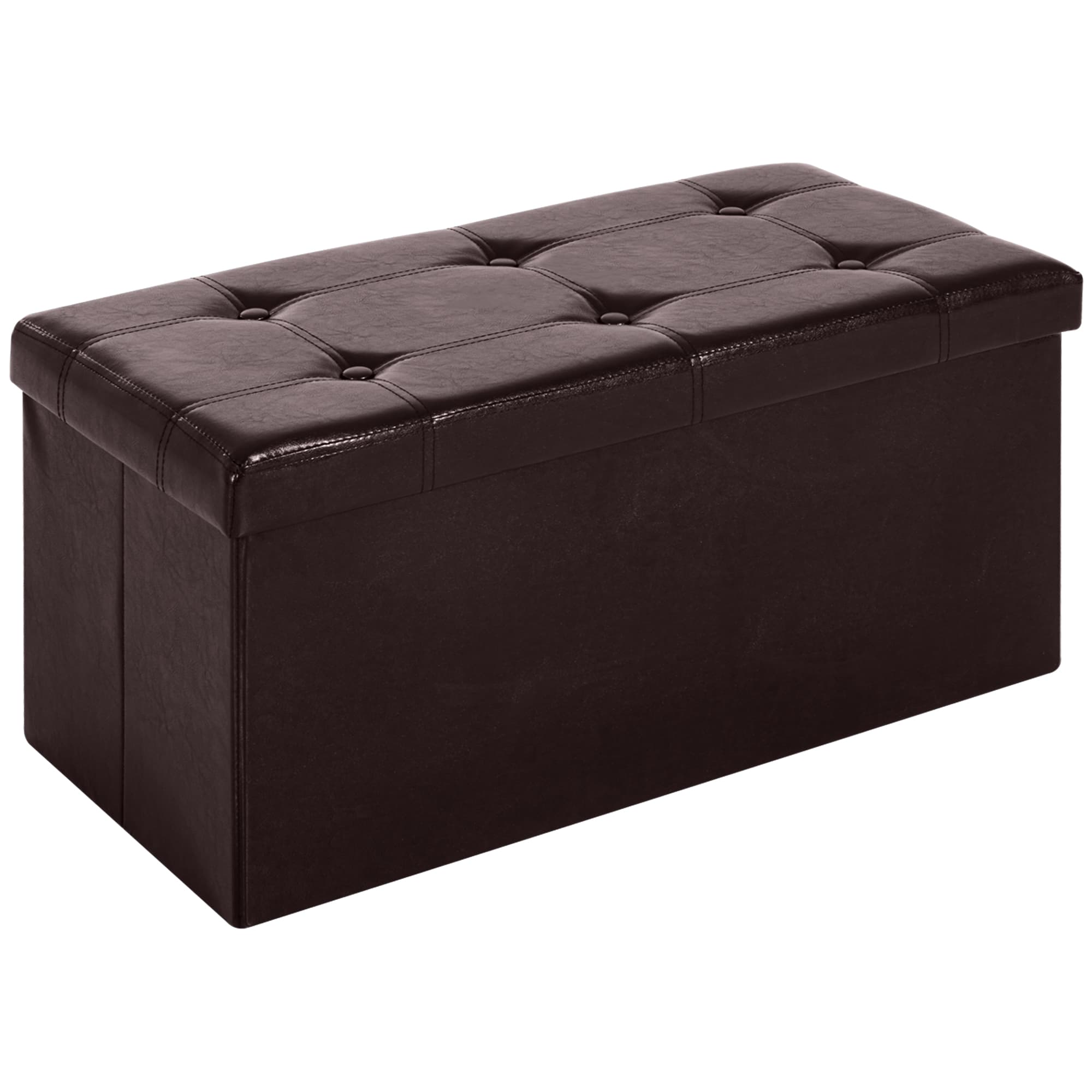 HOMCOM Folding Storage Ottoman, Faux Leather Cube Bench Seat, PU Rectangular Footrest Stool Box, Brown | Aosom UK