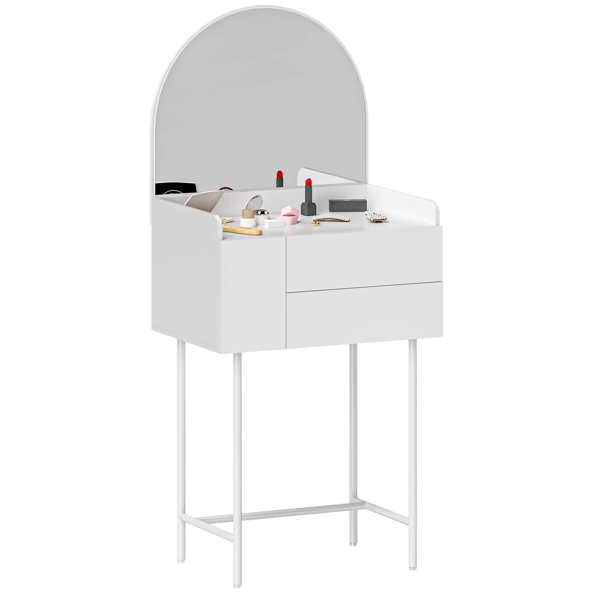 HOMCOM Dressing Table with Arched Mirror and 3 Drawers - White
